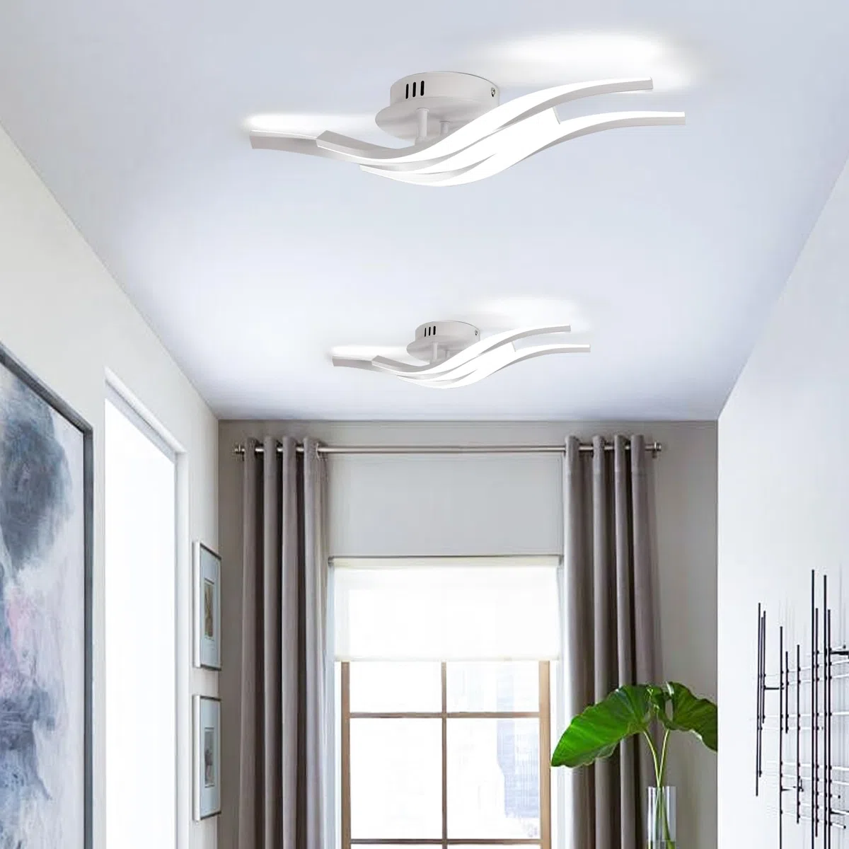 Plafoniera LED a soffitto, bianca, potenza di 24W, 2700LM. Design Moderno con 3 luci curve. Luce bianca 6500K, adatta ad ogni ambiente, come: corridoio, cucina o soggiorno. Lunghezza: 52 cm.
