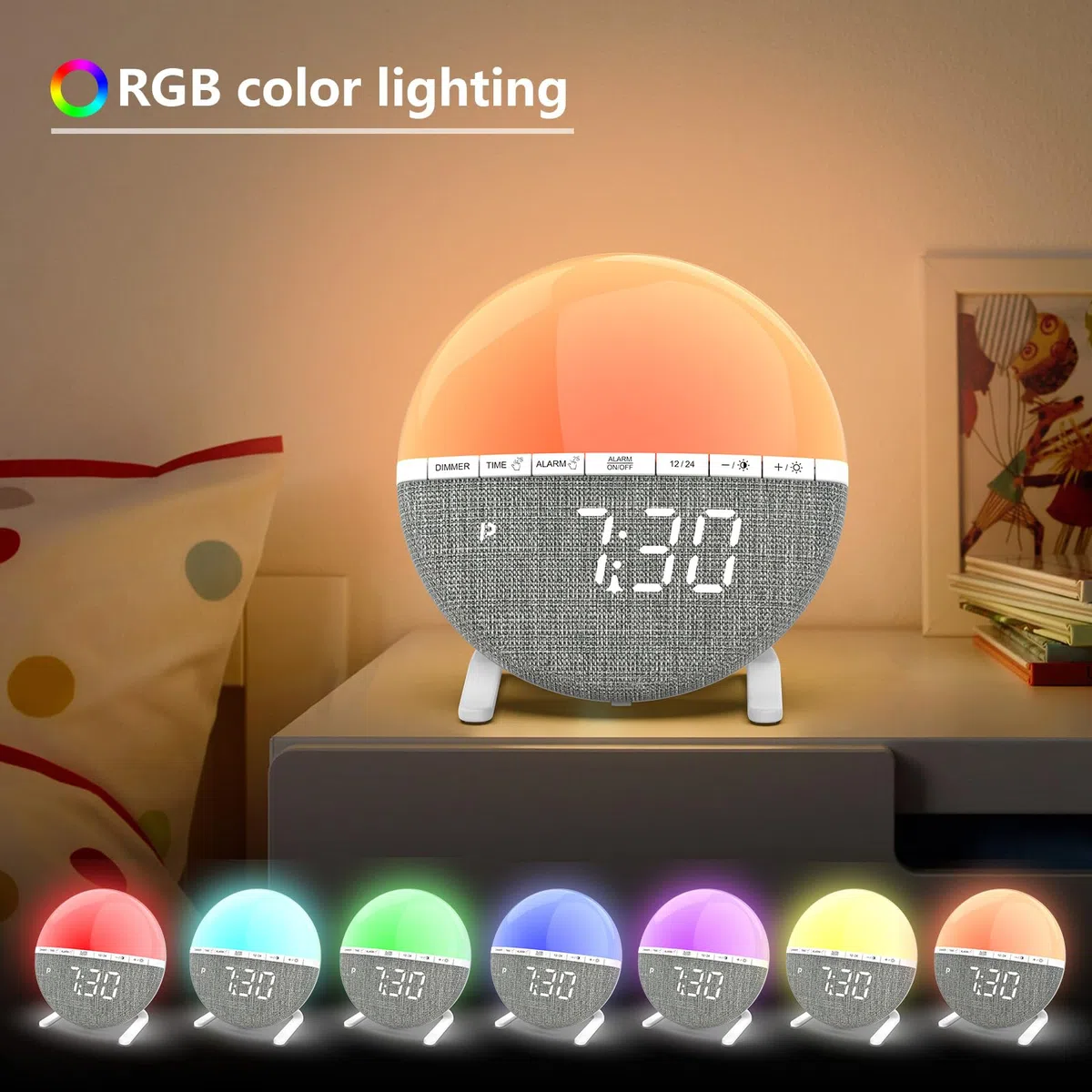 GOMETY Sveglia digitale con sorgente del sole, sveglia digitale con snooze, 7 suonerie, 9 colori, luce notturna, sveglia Sunrise, per camera da letto, bambini e adulti, bianco caldo