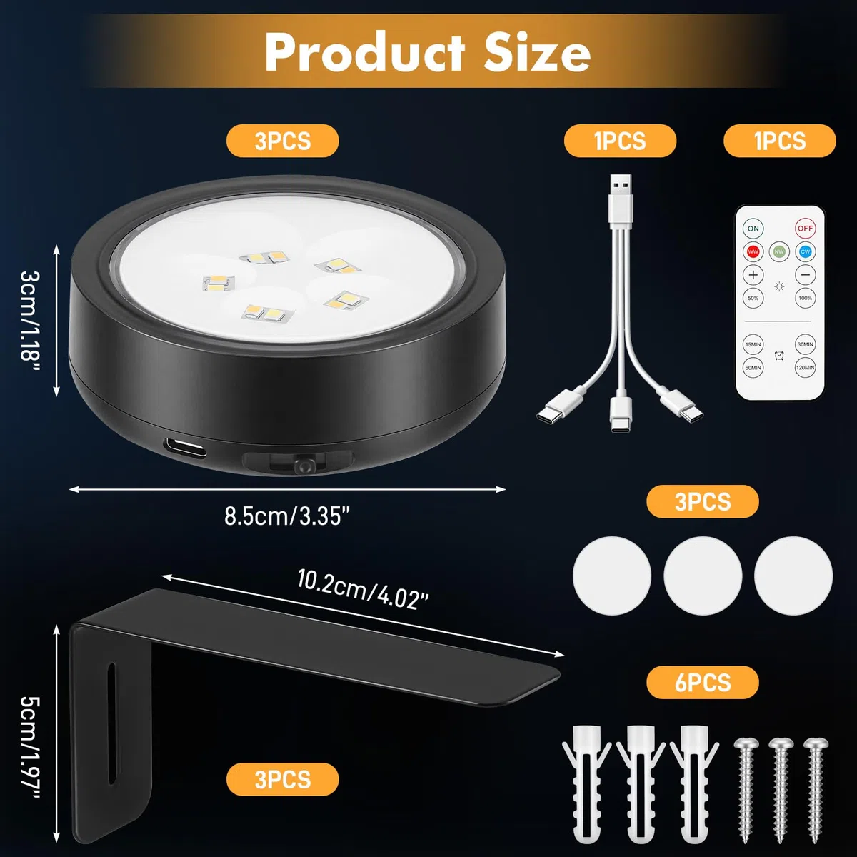 Starvortex 3 Pezzi Luci per Quadri LED Senza Fili a Batteria Ricaricabile, Lampada da Parete con Telecomando e Cavo di Ricarica 3-in-1, 2600mAh - Illuminazione Interna per Sottopensile Cucina (Nero)