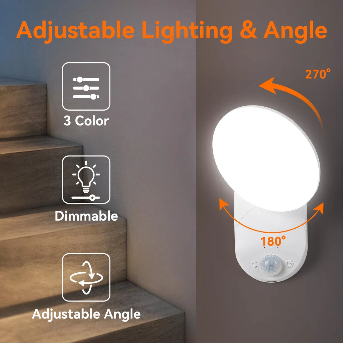 Lampada da parete ricaricabile con sensore di movimento con telecomando, luci da parete wireless magnetiche con angolo regolabile, luce da parete con sensore di movimento a batteria, per capannone