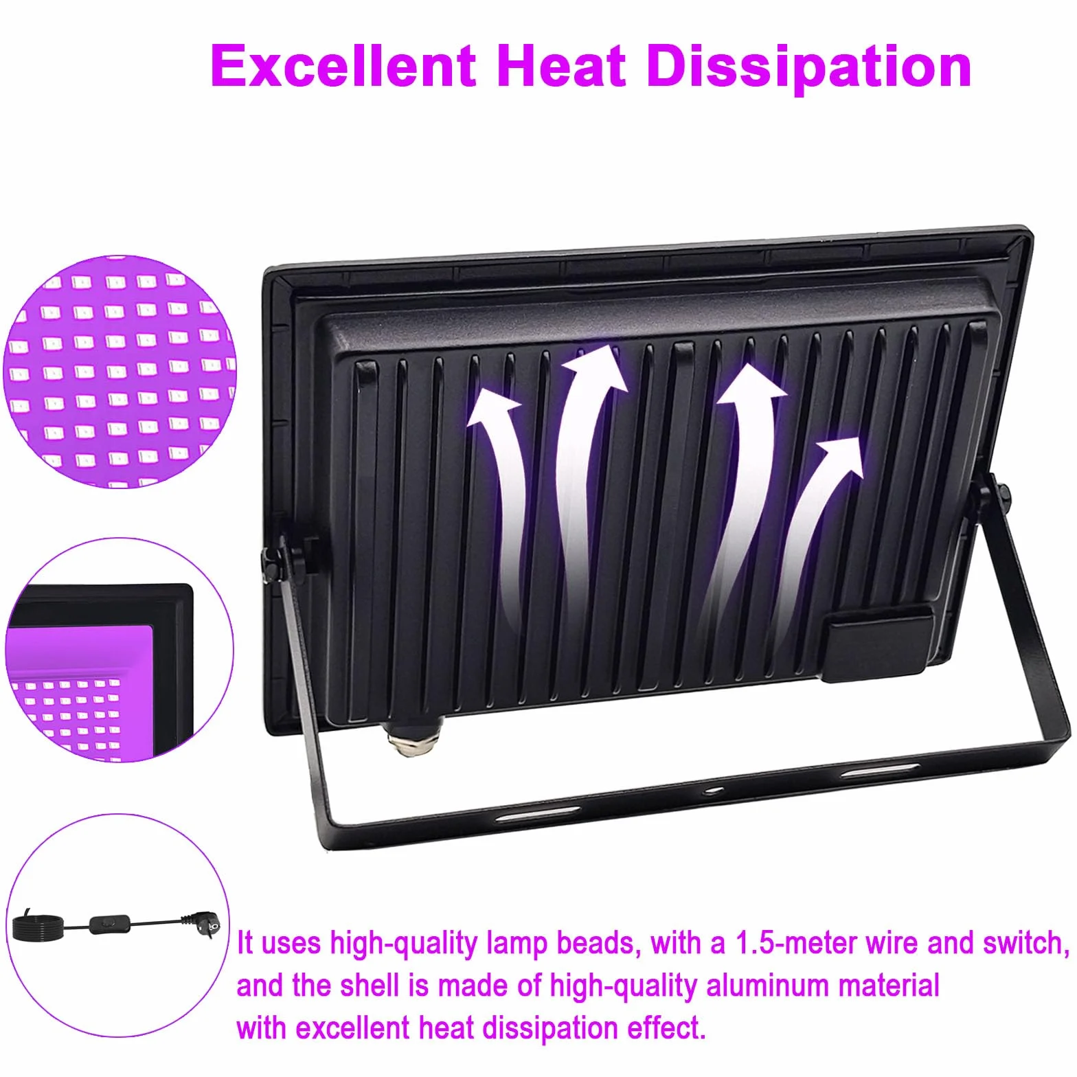 50W Faretto UV LED, IP66 Impermeabile Luce Nera UV, 395-400nm LED Luce Nera, Lampada uv Con Interruttore per Halloween, Pittura Del Corpo, Poster Fluorescente, Bar, Acquario, Festa Al Neon