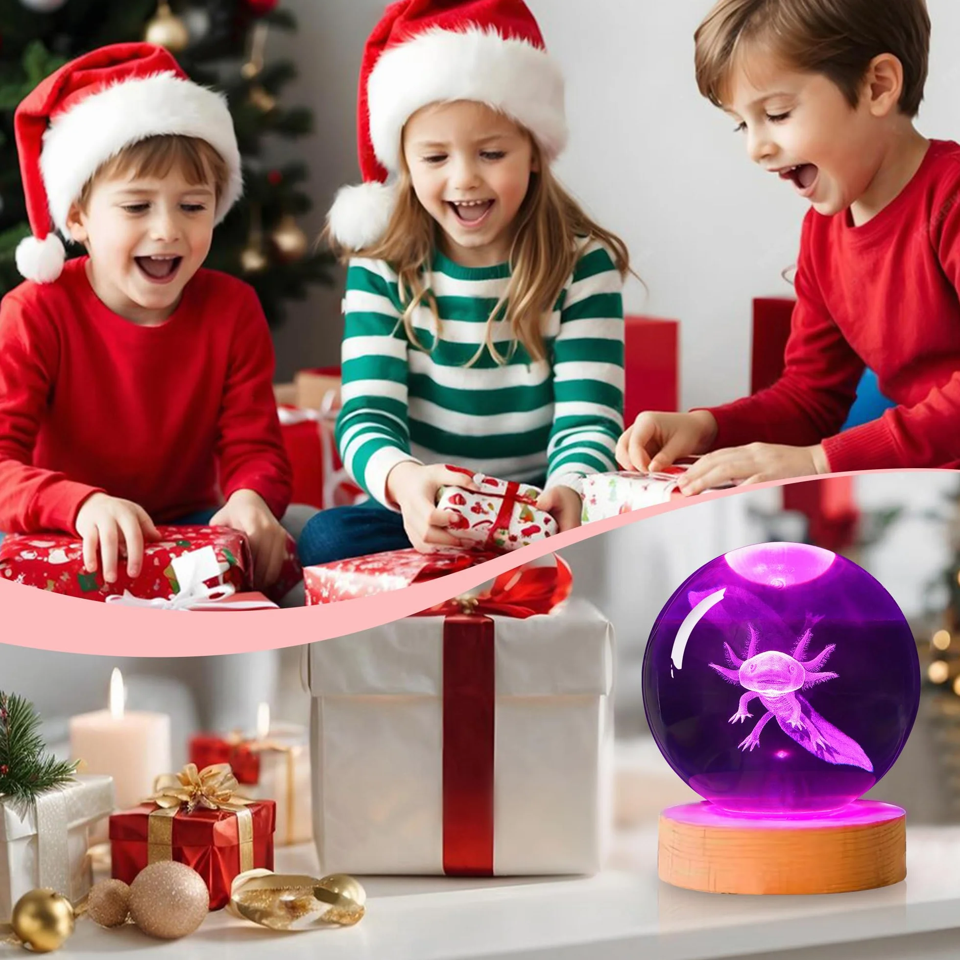 OkiyiD Axolotl, sfera di cristallo 3D, luce notturna con telecomando, lampade a sfera in vetro per amici, compleanni, vacanze, fantastici giocattoli decorativi per ragazzi e ragazze