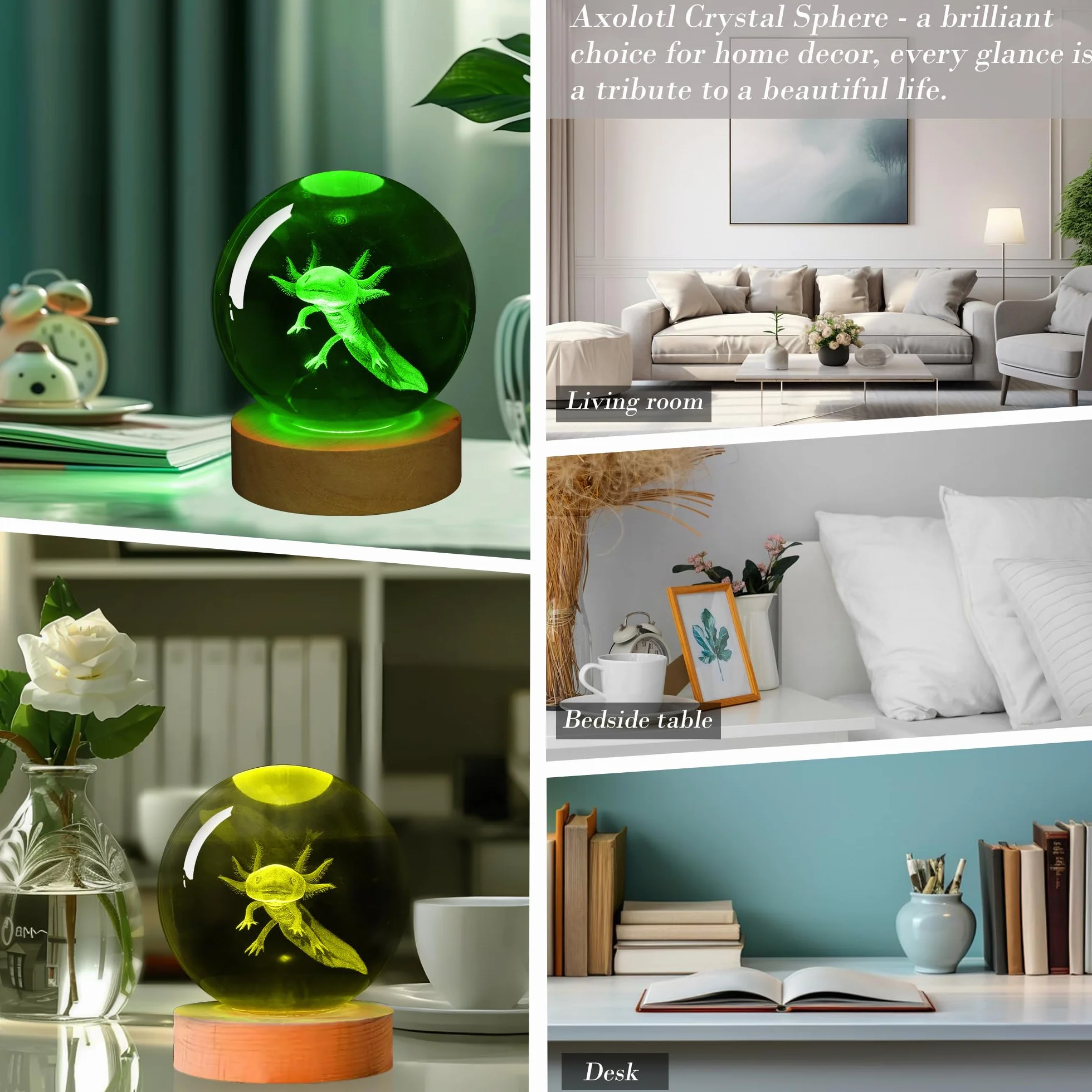 OkiyiD Axolotl, sfera di cristallo 3D, luce notturna con telecomando, lampade a sfera in vetro per amici, compleanni, vacanze, fantastici giocattoli decorativi per ragazzi e ragazze