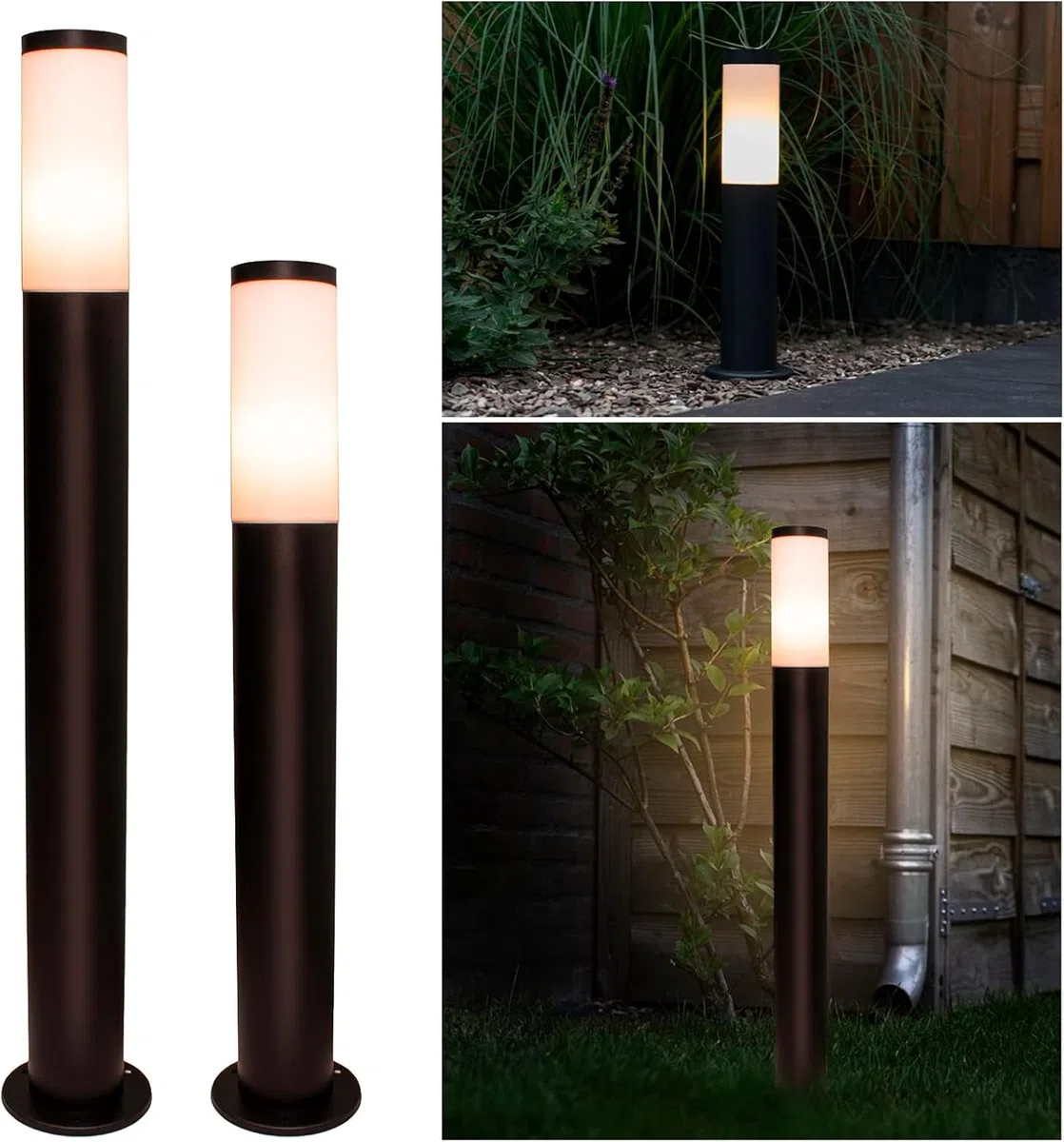 Planetitaly TOKYO Lampione LED attacco E27 acciaio inox palo impermeabile esterni luce giardino viale sentiero cortile 230V (500mm nero)