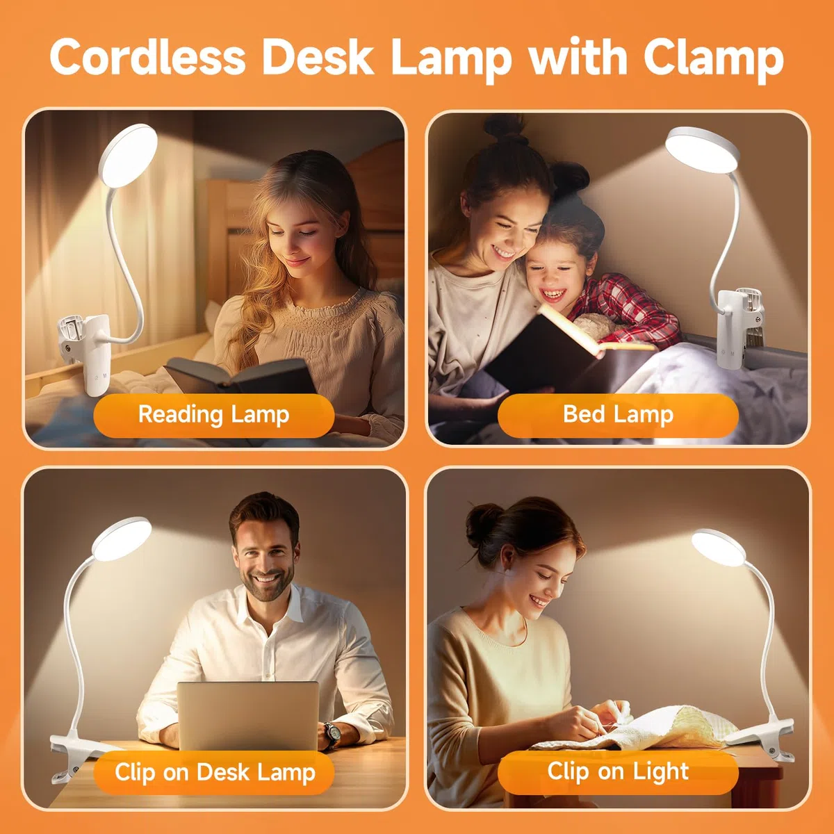 Luce per Lettura Libri a Letto, 450 LM+36 LED, 25 Modalità Notturna, 3600mAh USB Lampada Ricaricabile, 360° Flessibile Con Pinza - Luci LED Camera da Letto
