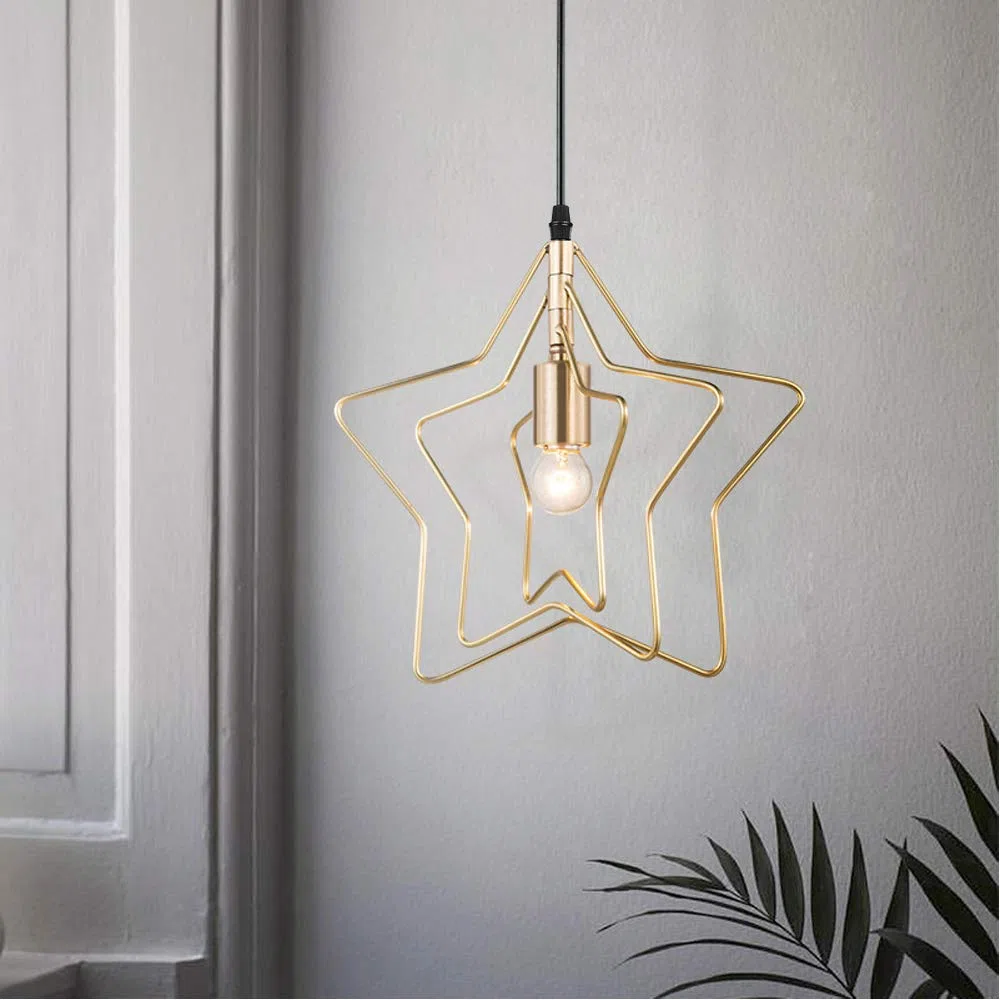 iDEGU Lampada a Sospensione E27 Plafoniera Design Creativo a Stella Lampada da Soffitto Moderno con 3 stelle Regolabili Oro Lampadario per Camera dei Bambini (Stella)