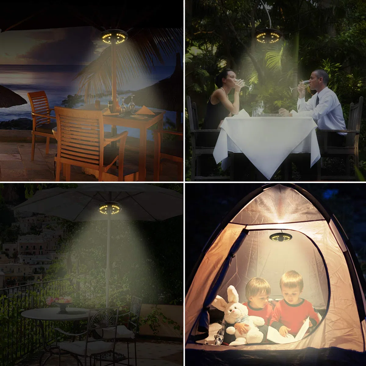 Supernight - Illuminazione per ombrellone, 28 luci a LED, 3 modalità di luminosità, 4 batterie AA (non incluse) per ombrelloni da terrazza all'aperto, campeggio, luce bianca calda