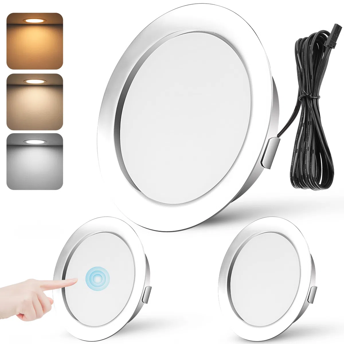 Faretti LED Incasso 12V Dimmerabile 3W Faretti LED da Incasso per Cartongesso 3000K Caldo 4000K Neutro 6000K Freddo, Faretti Led Soffitto con cavo da 2m, Diametro Foro 55-58mm, Set di 3