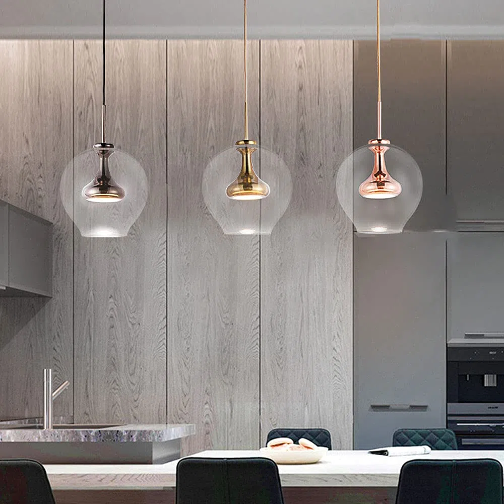 Lámpara de Noche Moderna, Ligera, con Base de latón y Cristal, de Estilo nórdico, para hogar, Bar, restaurante, personalidad Creativa, para cafetería, dormitorio (Dorada)