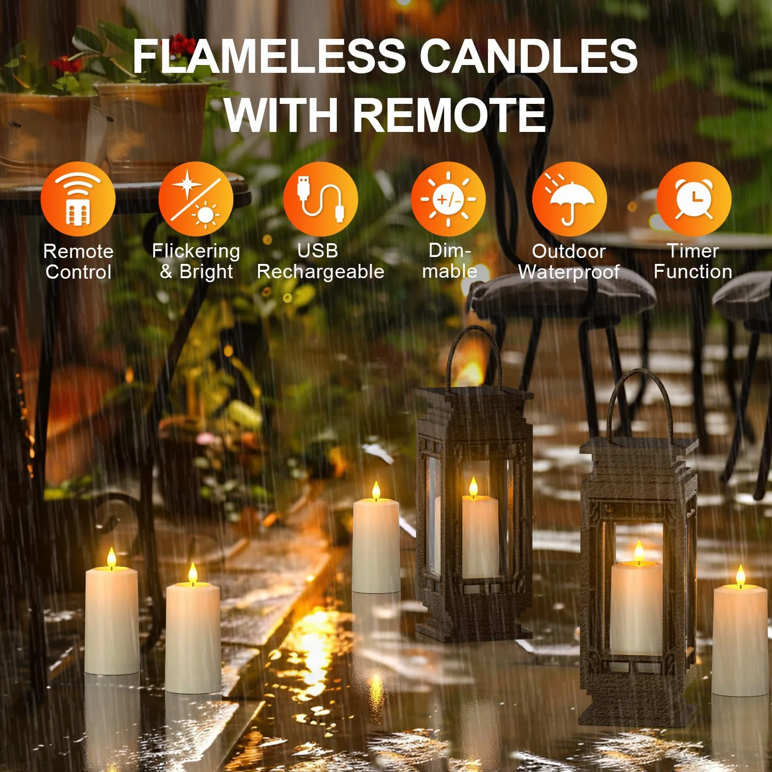 SoulBay Candele ricaricabili a pilastro elettriche LED senza fiamma, tremolanti con timer remoto, impermeabili, per esterni e lanterne, decorazione della casa