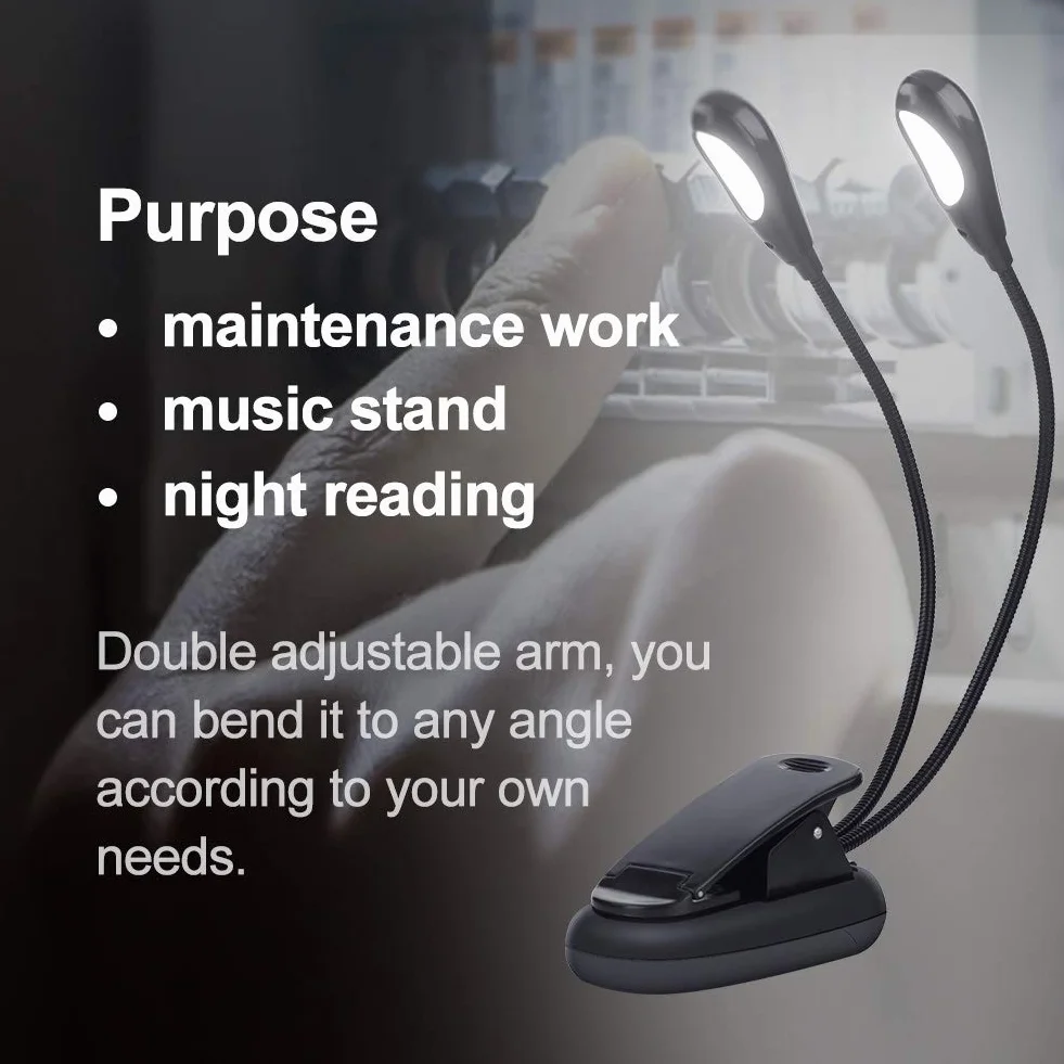 Tiiyee Lampada Led da Leggio Musicale, Lettura Luce Libro Notturna Mini Ricaricabile Usb A Letto Libri per Doppia Testa Clip Luci Tavolo Collo Morsetto Flessibile Adatto E-Reader Studio Camera