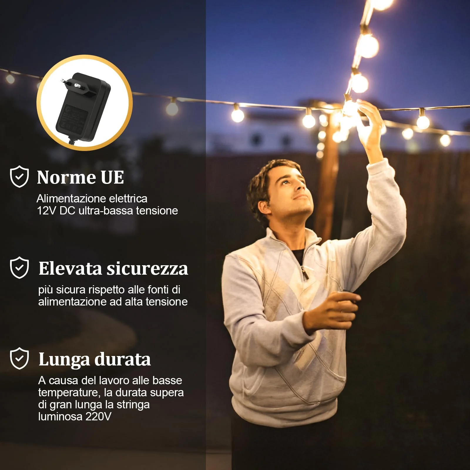 Catena Luci da Esterno Giardino - G40 65Ft 20M LED Lampadine Esterno Filo IP44 Lucine da Esterno Giardino 20 Metri Luce Catena Luminosa Fila Catene Esterno Gazebo Lampade per Terrazzo
