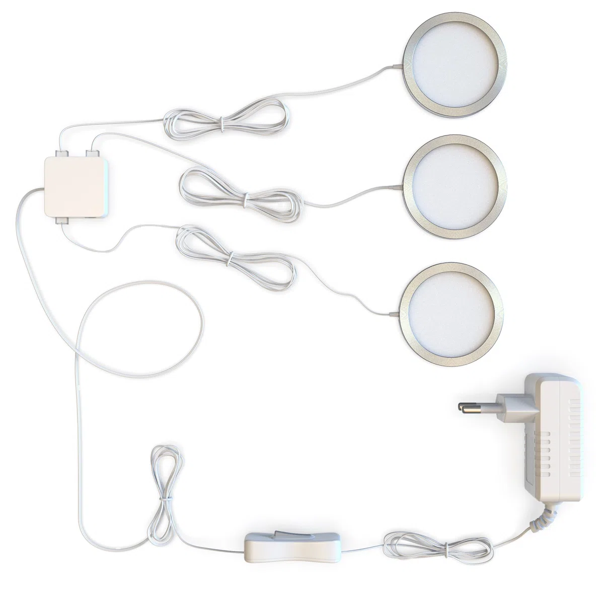 B.K.Licht Set di 3 luci da incasso LED, Kit completo luci sottopensili o per armadi, Lampade LED da cucina o per vetrine, include Accessori montaggio, luce calda 3000K, 3x1.8W, 3x170Lm Ø59mm IP20