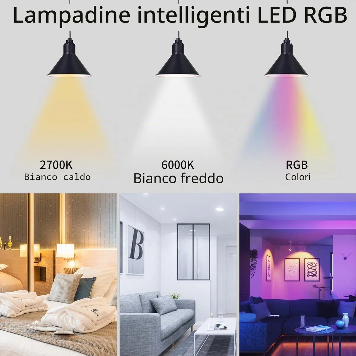 I-SHUNFA WiFi RGBWW E27 Led Lampadina intelligente,10W 800Lm (RGB & 2700K-6500K) AC 230V,cambio di colore con lampade a sincronizzazione musicale, Lavora con l'app Alexa Google home (2 pezzi)