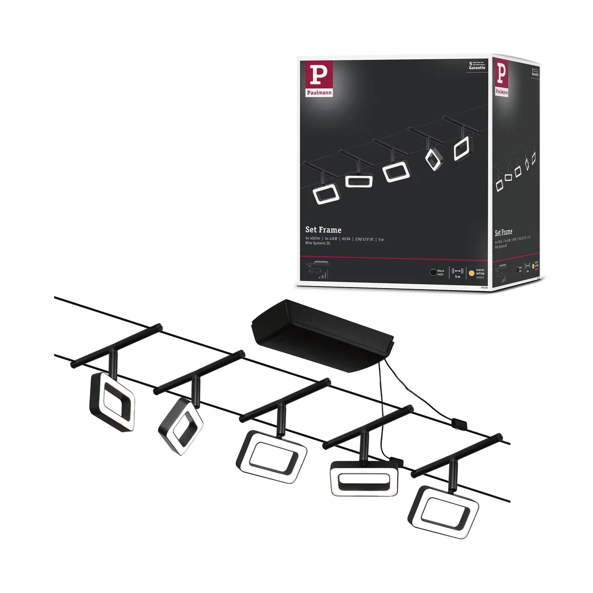 Paulmann 94485 - Kit base a LED, 5 x 400 lm, 5 x 4,8 W, bianco caldo, nero opaco, plastica cromata, metallo 3000 K