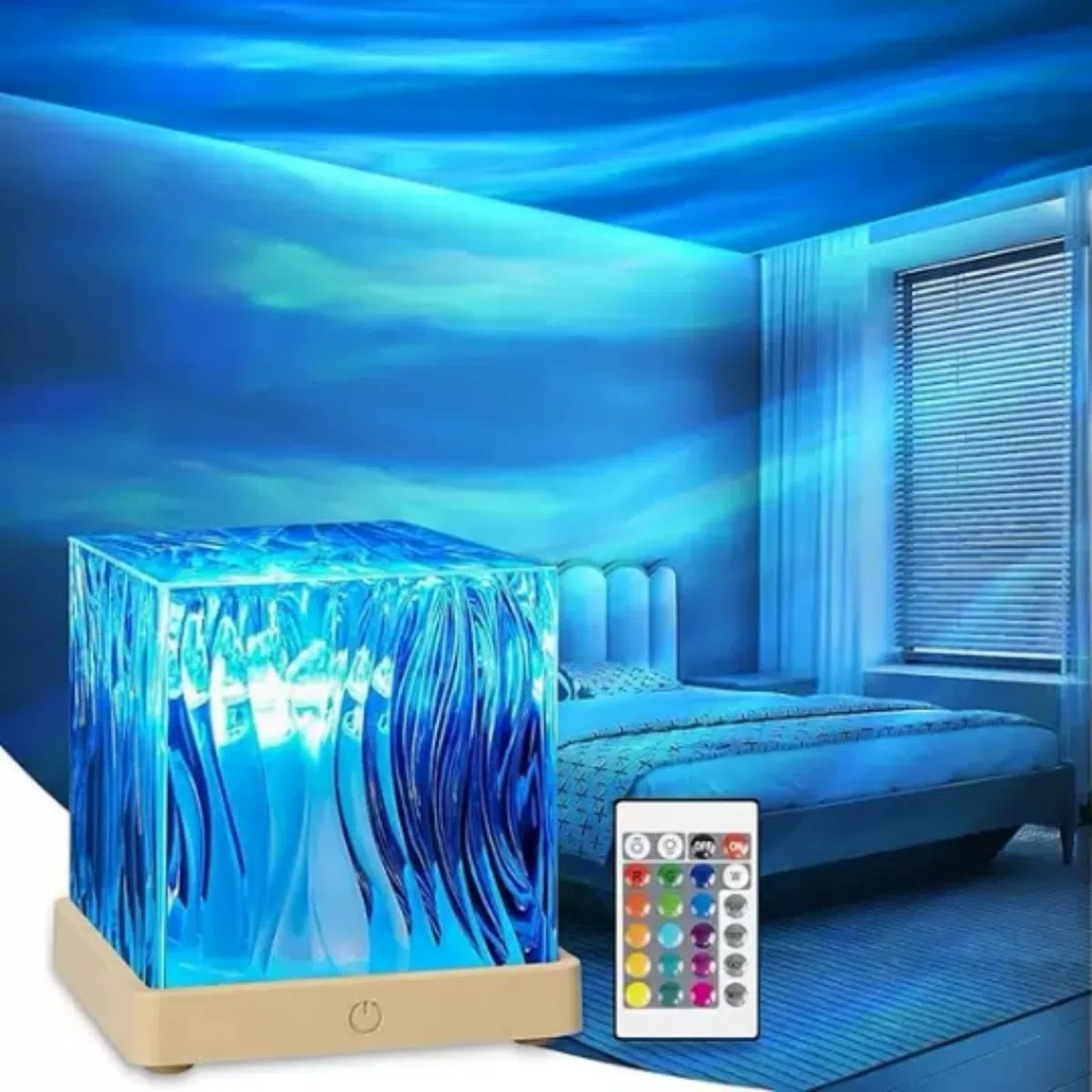 Aurora Borealis Night Light Projector with Remote, Northern Dreamscape Projector, 16 Colors Rechargeable Mood Lighting, Rotating Water Ripple Night Light for Bedroom, Living Room