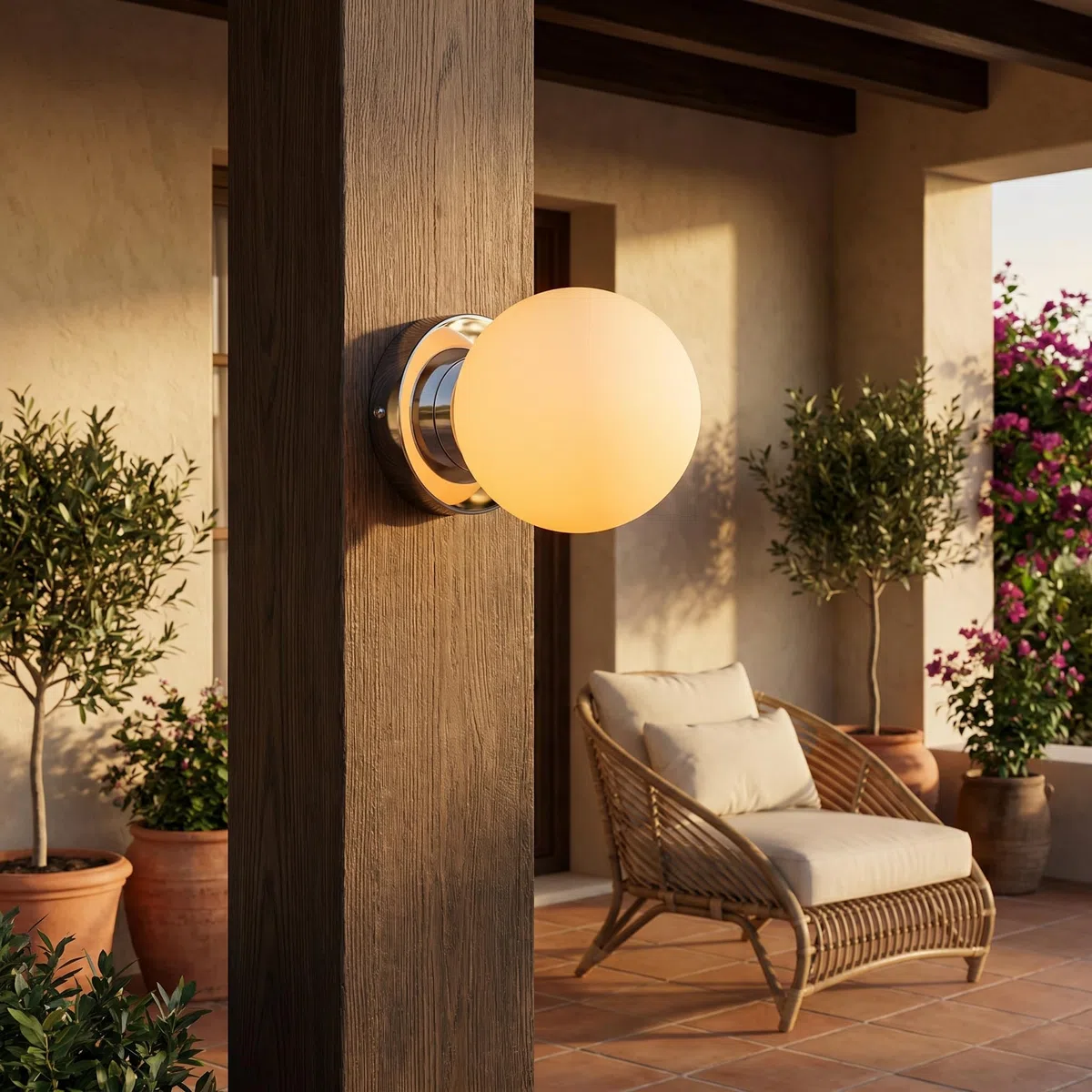 BARCELONA LED Applique da Parete Sfera Vetro AVA IP44 E27, Lampada Parete Globo in Vetro Opale, Illuminazione Bagno e Interni Design Classico Moderno Cromato Decorativo Parete Soffitto