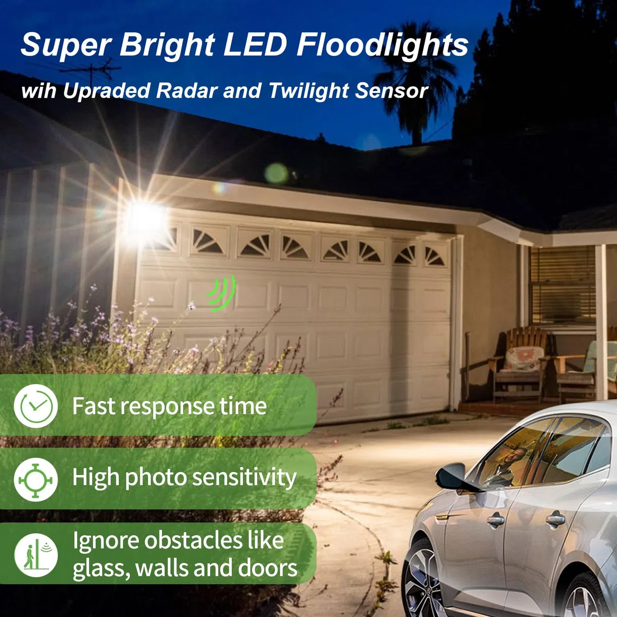50W Faretto LED da Esterno con Sensore di Movimento, 5000LM 96 LEDs Proiettori Faro LED Esterno con Radar Sensore Crepuscolare,6500K IP66 Impermeabile Faretti per Garage,Giardino,Cortile