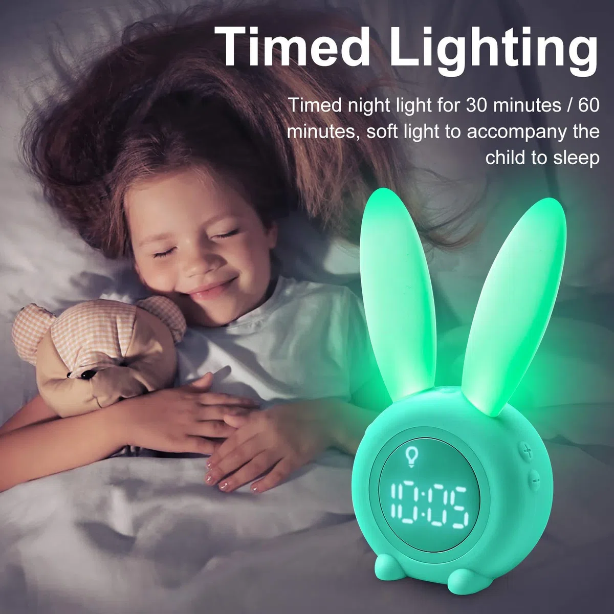 Sveglia digitale forte per i bambini, a forma di coniglio, con visualizzazione della temperatura, ripetizione, controllo vocale, luce notturna temporizzata, lampada da comodino, un buon regalo