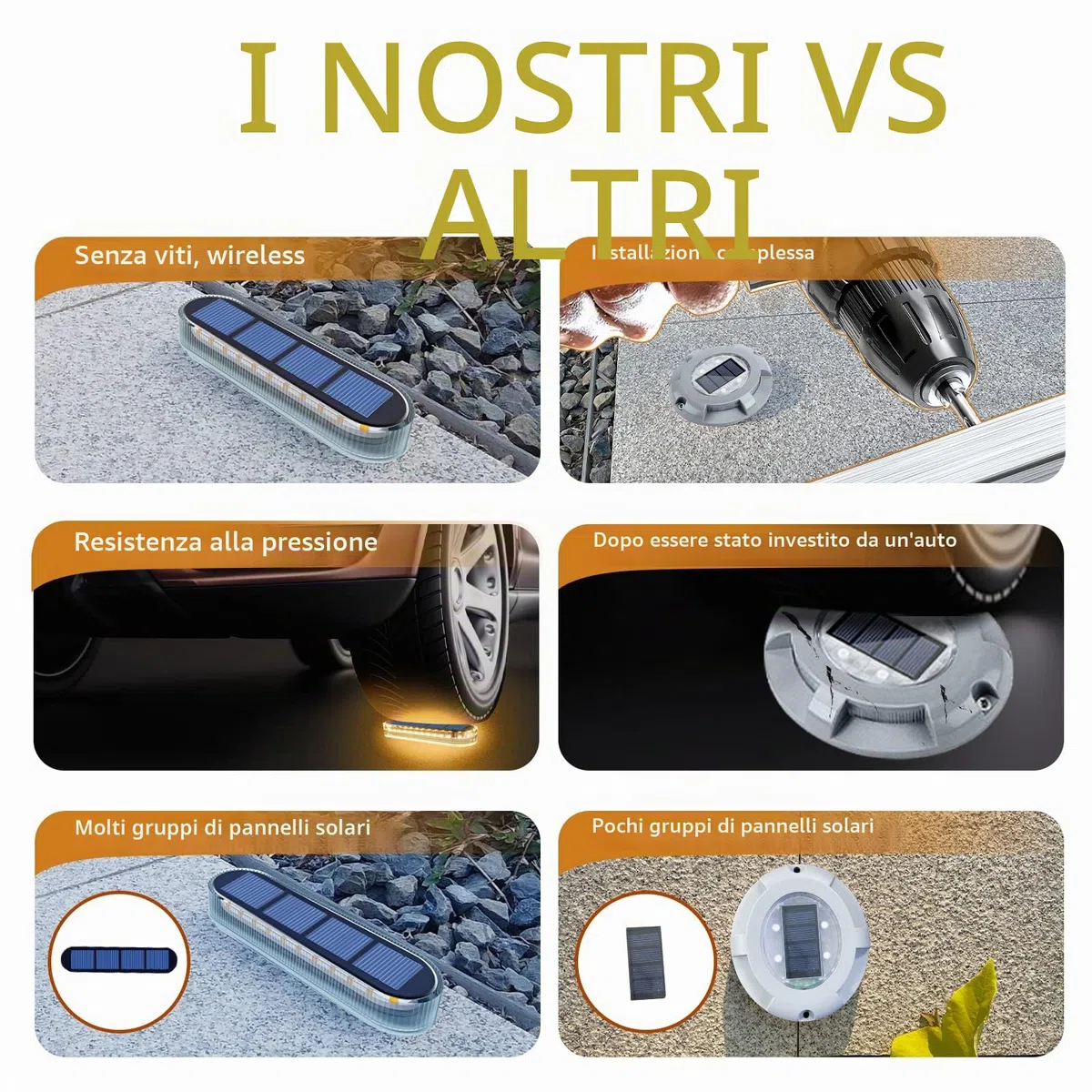 YiLaie Luci Solari da Giardino, Esterno, Lampada da Scala, Bianca Calda 2700K con On/Off Automatica da Percorso, LED IP68 Impermeabile Lampione 4 pezzi