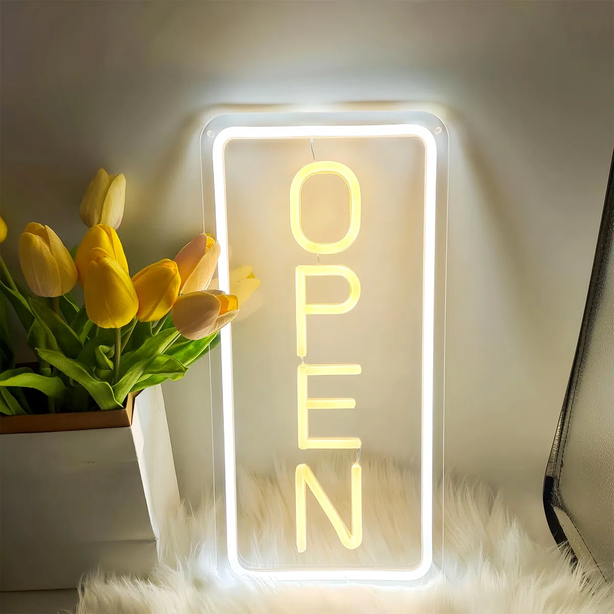 PORFOYO Cartello aperto al neon, 18.8 x 38 cm, luce al neon, alimentato da USB, per bar, club, negozi, ristoranti, caffè