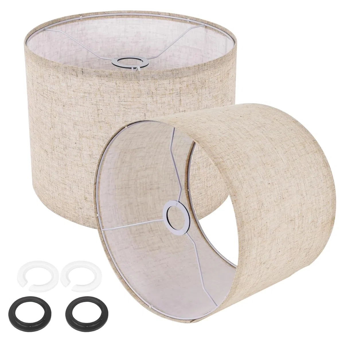 Paralume in Tessuto, Paralume con Adattatore E27 a E14, per Lampada da Tavolo, Lampada da Comodino e Lampada da Terra, 28cm di Diametro x 22,5cm di Altezza, Set da 2