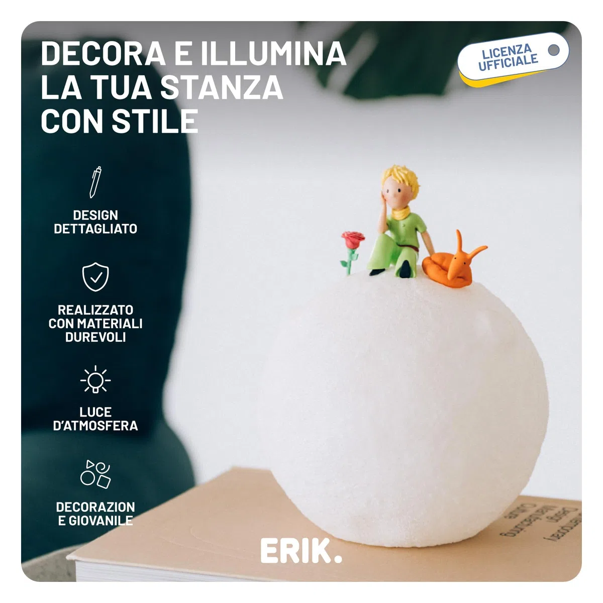 Grupo Erik Lampada Piccolo Principe - Lampada da Scrivania e Comodino con Luce LED, Luce Notturna Bambini Il Piccolo Principe Gadget | Cavo USB o Batterie (15 x 19 x 15 cm)