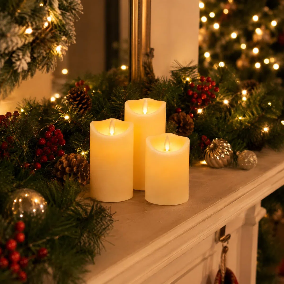 Da by 3 Candele LED Avorio con Stoppino Oscillante Dinamico, Luci Fatate Avvolgenti, Plastica Resistente al Caldo, 1 Telecomando, Misure Assortite Riutilizzabili per Decorazioni Interno ed Esterno