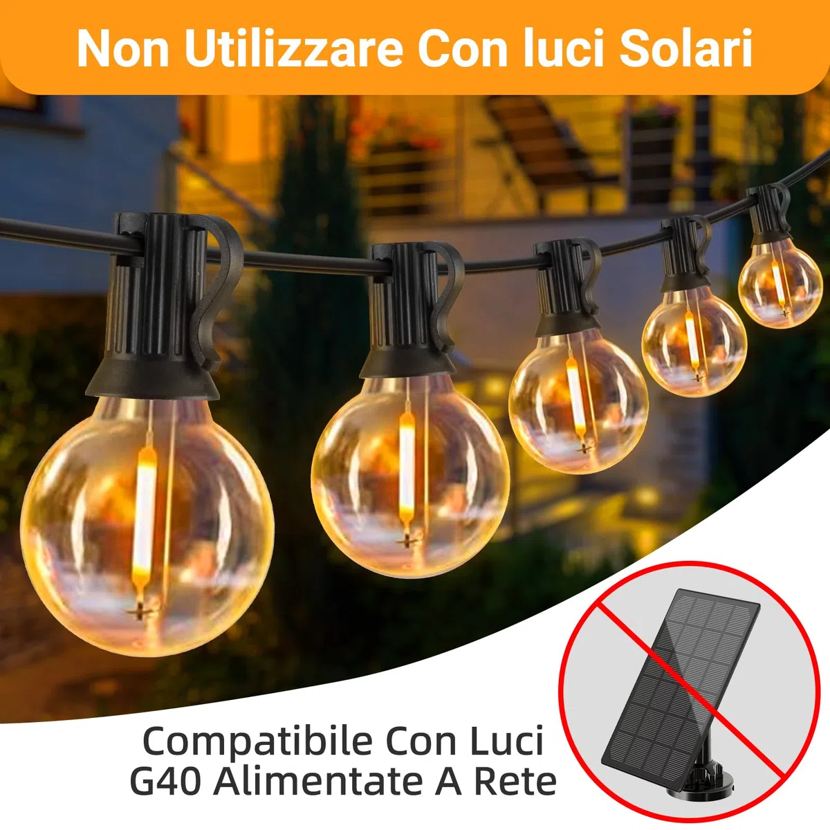 25 Pezzi Lampadina LED G40 E12 1W Esterno Ricambi, Bianco Caldo 2700K, 100LM, G40 LED Filamento Lampadina, Impermeabili IP54, Non Dimmerabile, per stringhe luminose Illuminazione interna ed esterna