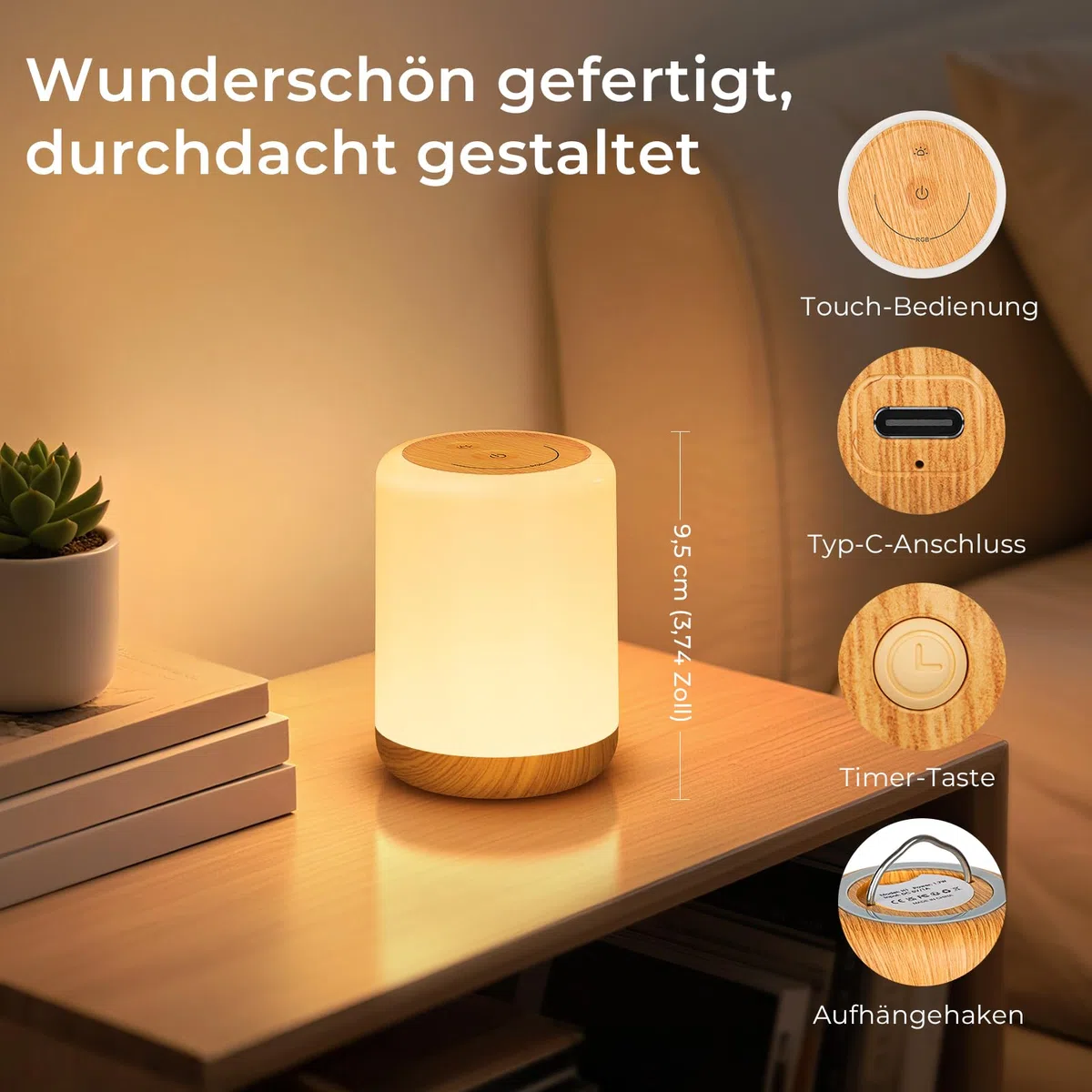 Set di 2 Lampada da Comodino Touch, Abat Jour da Comodino con 256 Colore RGB e 3 Modalità, Luce Notturna Bambini con Timer e Memoria, Lampada da Tavolo Ricaricabile Senza Fili per Camera da Letto