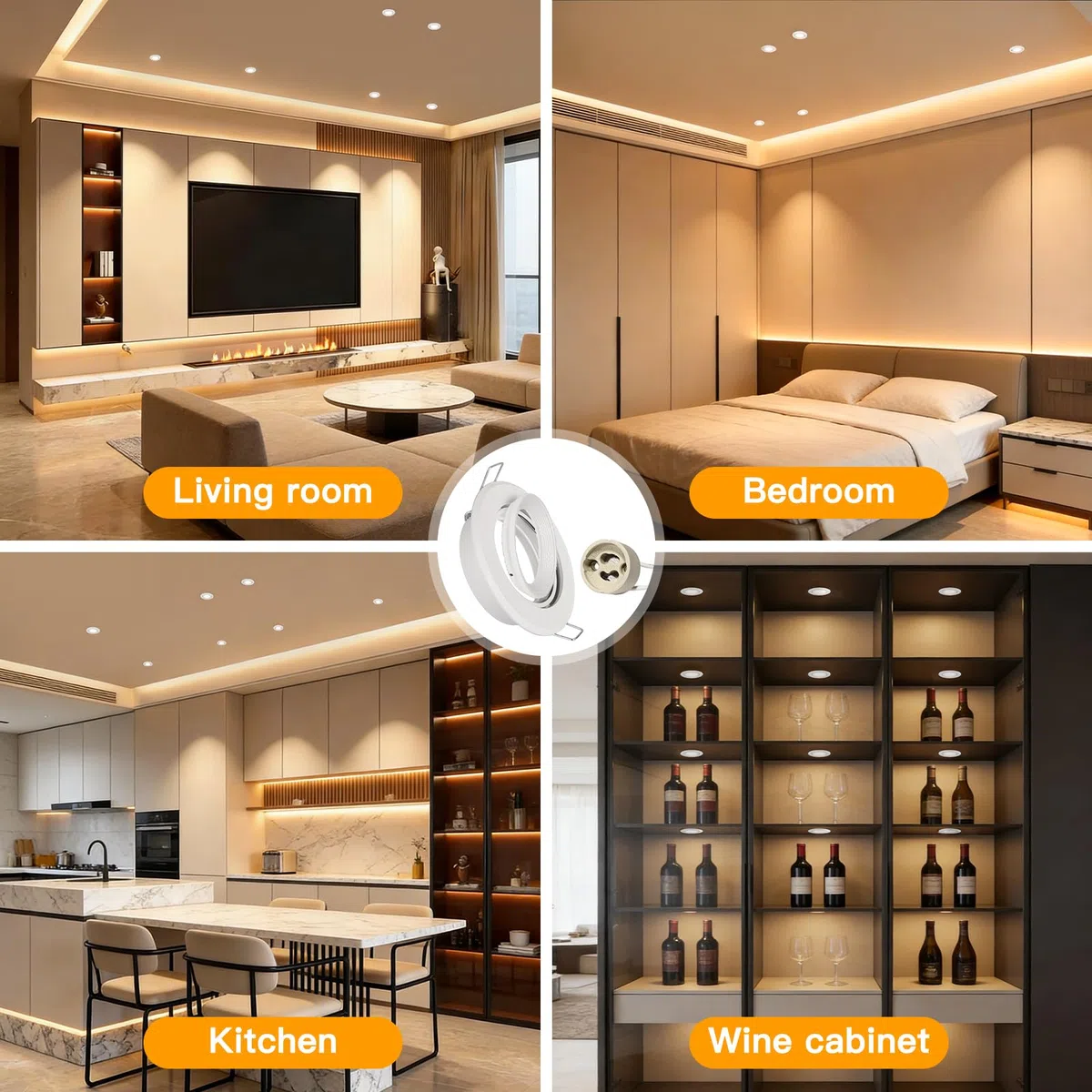 Cornice Faretti Incasso Cartongesso GU10, Faretto led da Incasso Portafaretto Rotondo Bianco per Cartongesso incl. Portalampada, Orientabili a 30° AC 230V Per 50mm LED e Alogeno