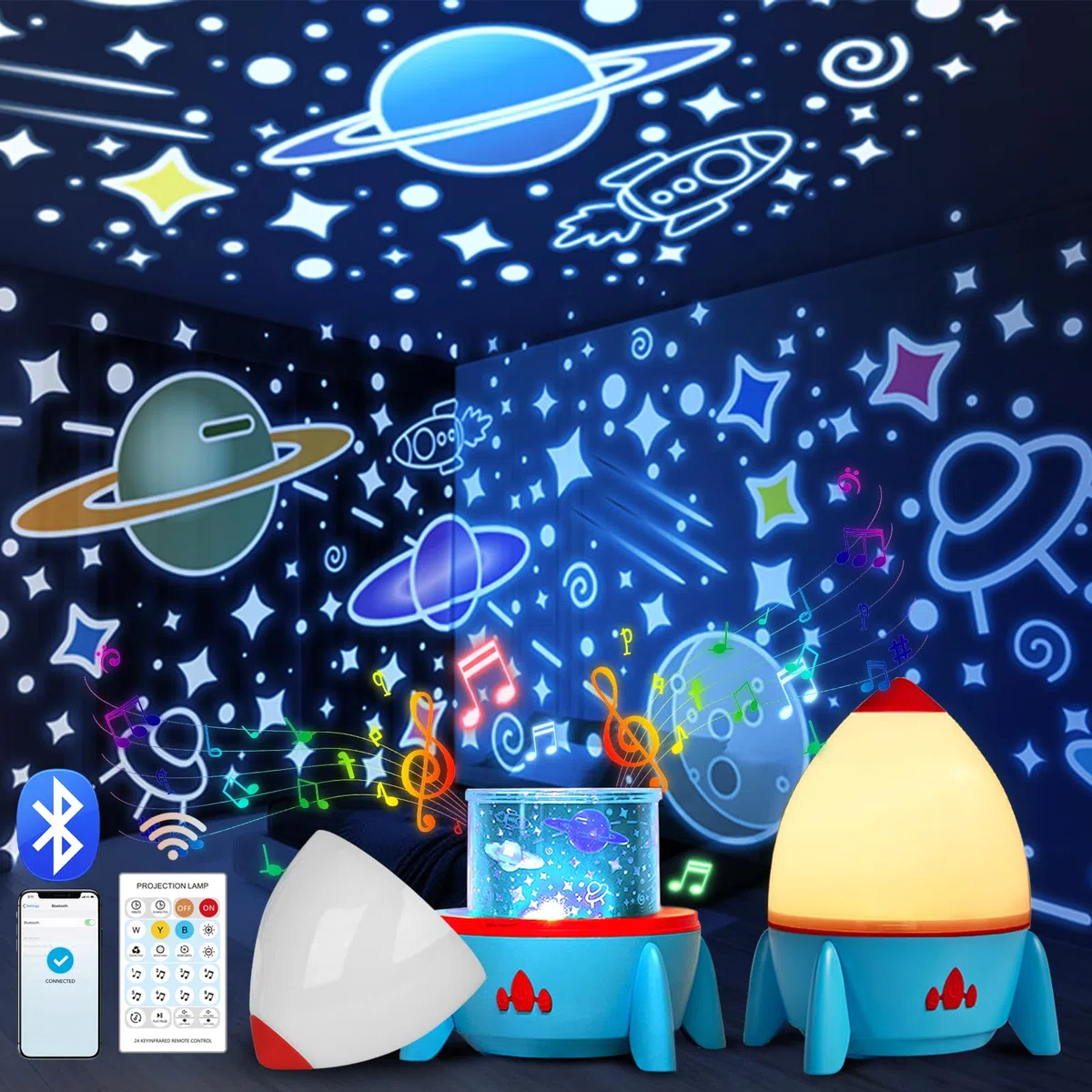 Proiettore cielo stellato per bambini con 8 film, luce notturna per bambini, luce notturna per bambini, proiettore con stelle Bluetooth, regalo di Natale per ragazzi e ragazze, decorazione