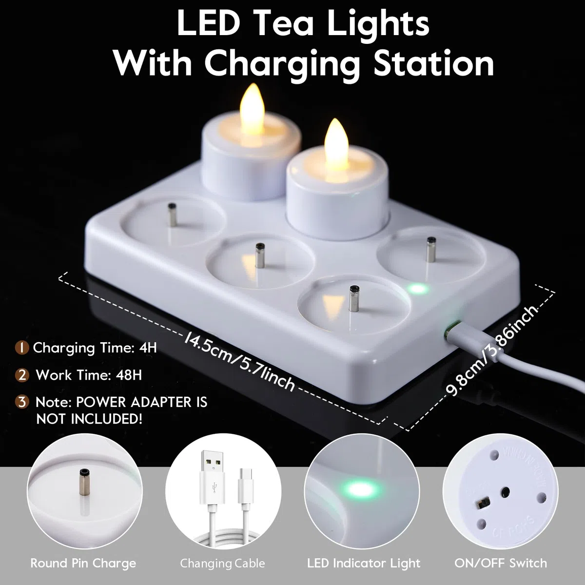 EXTSUD 6 Candele a LED Ricaricabili con Dock di Ricarica Candela Led Senza Candele Led Fiamma Oscillante per Casa Tavolo Natale Compleanno Matrimonio Decorazione