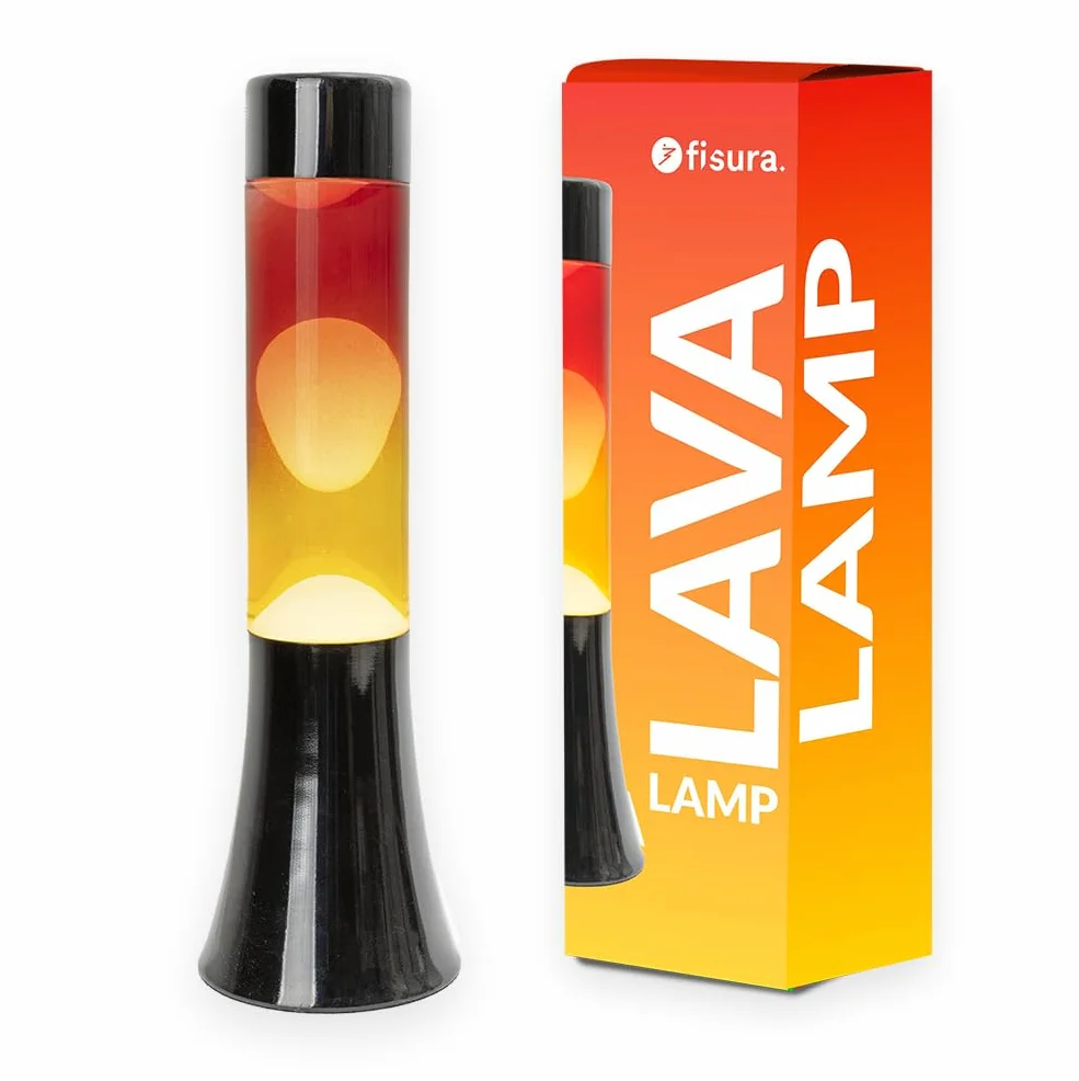 Fisura - Lampada di lava multicolore sfumata. Lampada di lava di 30 cm con base nera e vetro con effetto sfumato tramonto. Effetto rilassante. 9x9x30 cm