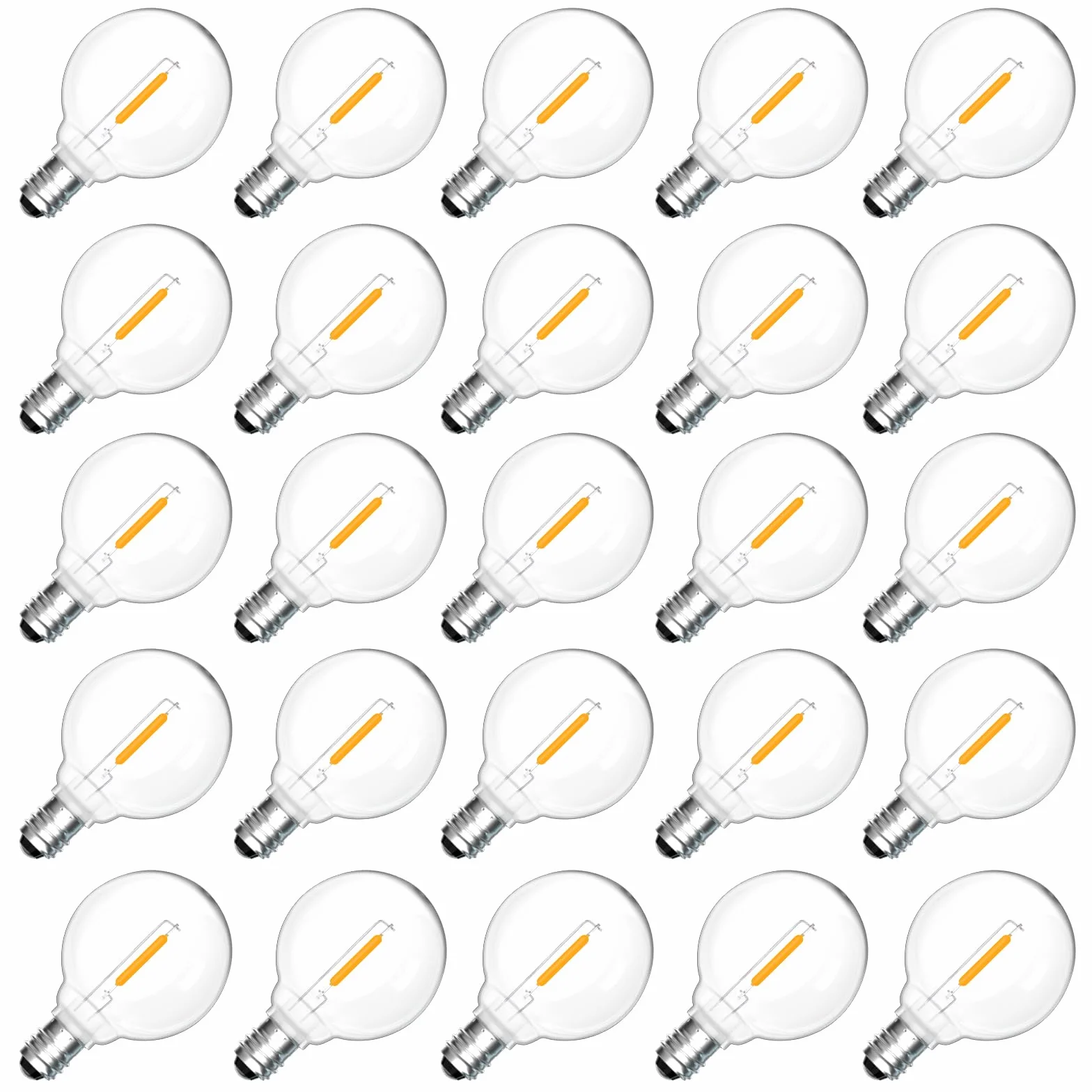 25 Pezzi Lampadina LED G40 E12 1W Esterno Ricambi, Bianco Caldo 2700K, 100LM, G40 LED Filamento Lampadina, Impermeabili IP54, Non Dimmerabile, per stringhe luminose Illuminazione interna ed esterna
