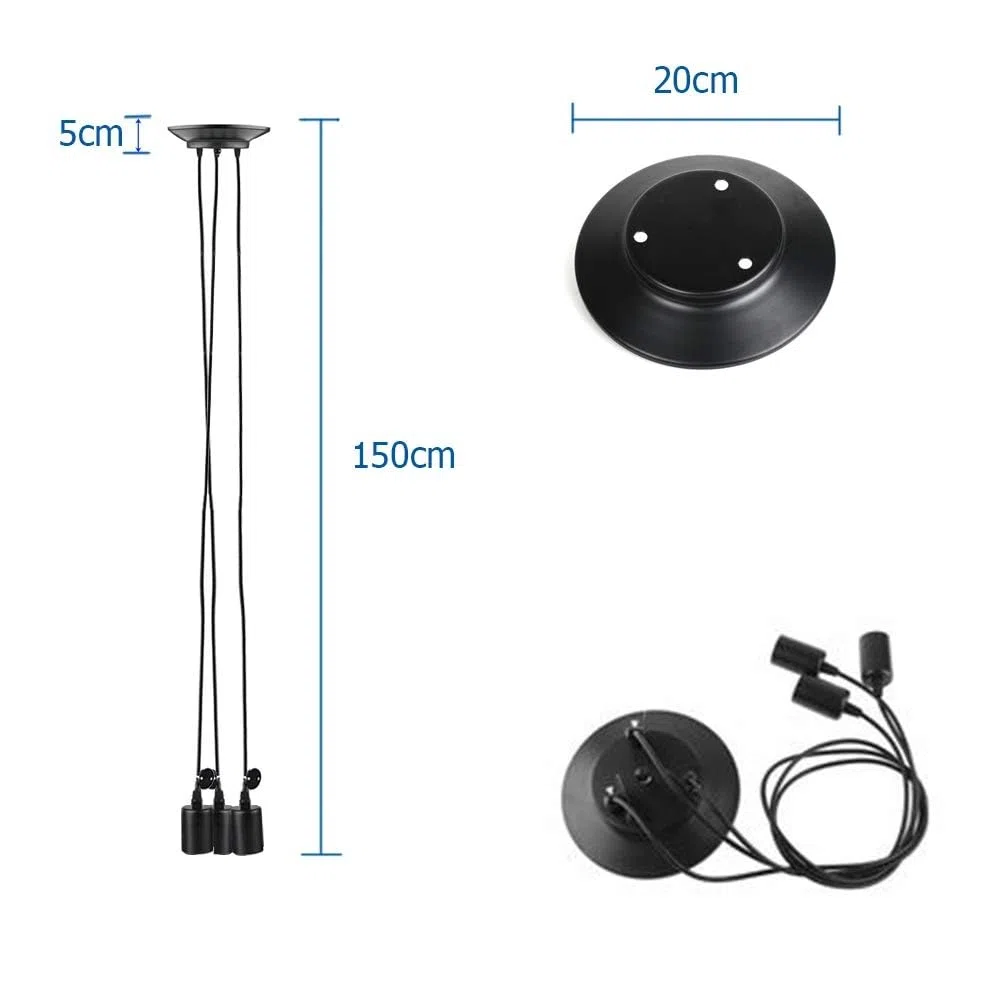iDEGU Lampadario a Sospensione, Retrò Industriale Lampada da Soffitto con 3 Bracci a Stile Ragno Creativo DIY Lampada a Sospensione Vintage con Attacco E27 per Soggiorno Camera da Letto, 150CM, Nero