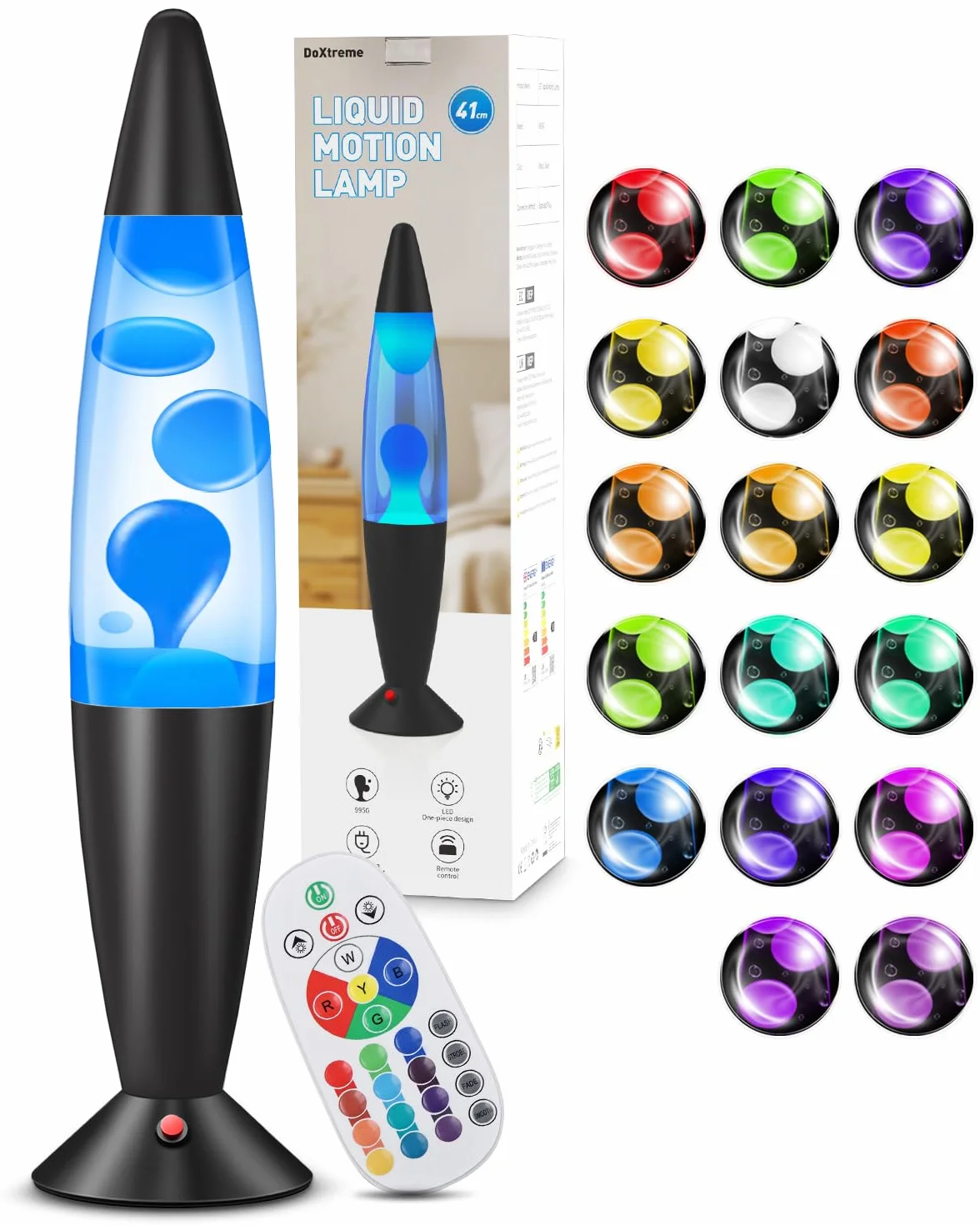 Lampada Magma 16 Pollici con 17 Colori e 4 Modalità Luce, Lampada Magma con Effetto Fluido, Telecomando RF 15m, Timer 8h, Bambini e Adulti – per Camera, Ufficio, Regalo(41.7cm)