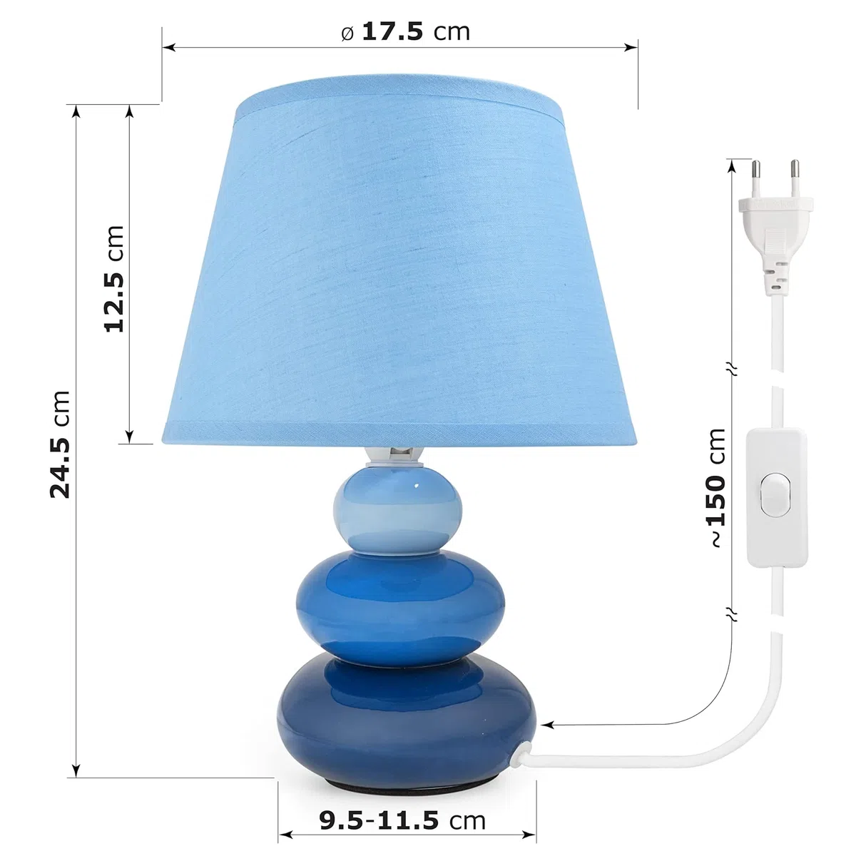 Urban Lifestyle Lampada da Comodino Lina(Blu) Lampada da Tavolo in Ceramica con Paralume in Tessuto, LED Adatto, E14, Lampada da Tavolo in Ceramica 230V, Lampada da Comodino