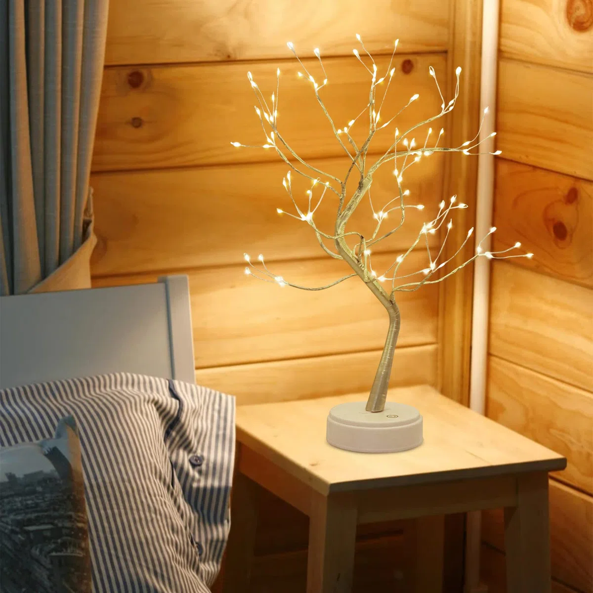 Kinamy LED Albero Lampada da Tavolo Operata a Batteria e USB Alimentatore Plug-in Luce Alberi Rame Decorativo Regolabile Rami Luci Lampada da Scrivania Luce Notturna 108 LUCI