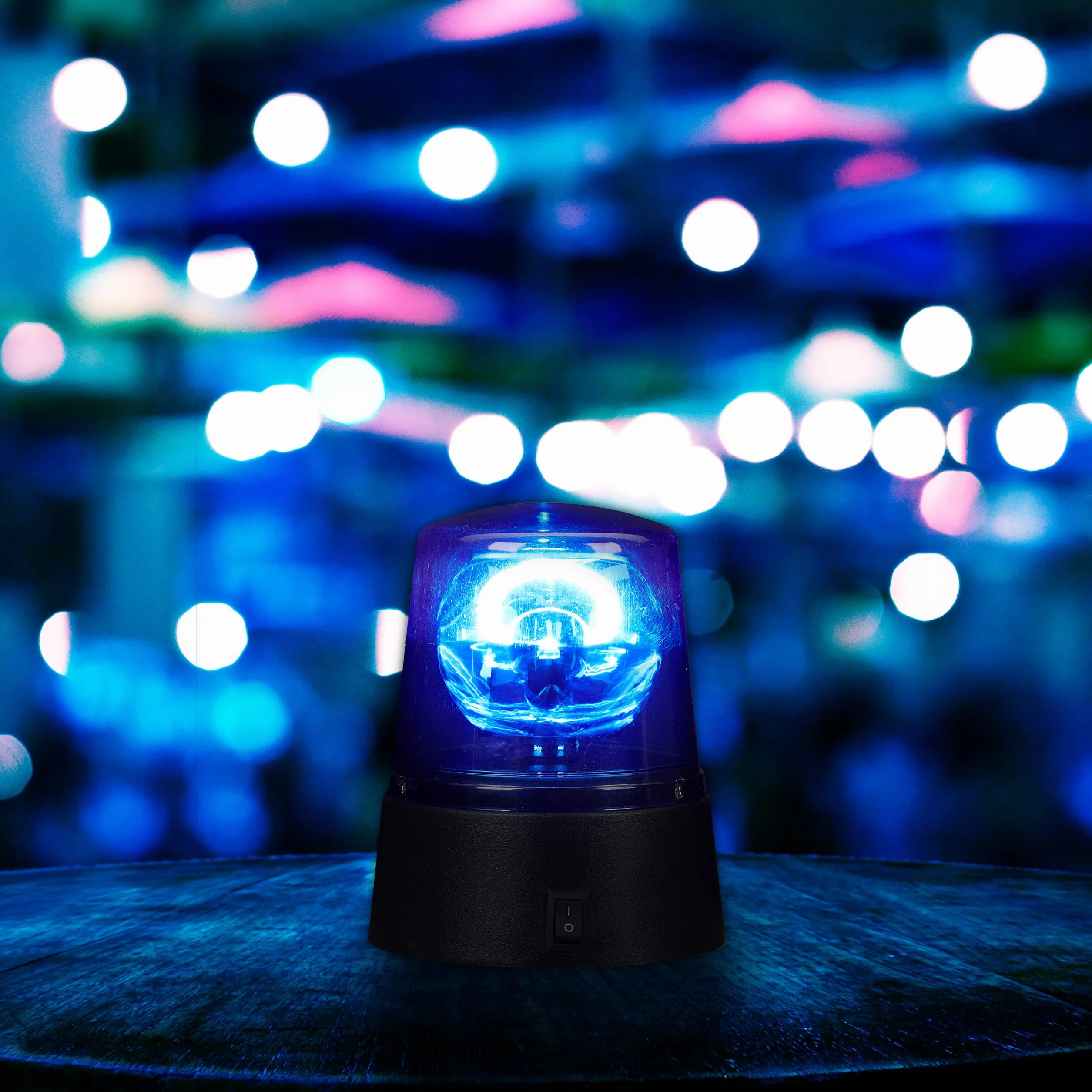 Relaxdays Sirena Party, LED Lampeggiante Blu con Riflettore Girevole a Batteria, Senza Fili, Decorazione Festa, Blu