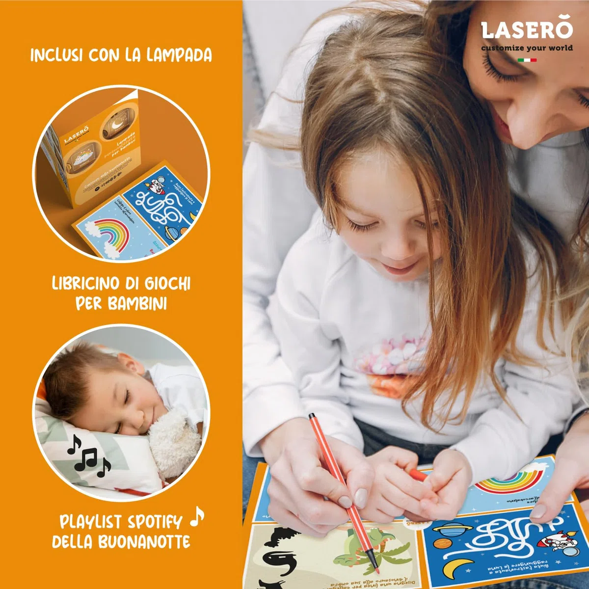 LASERO' Lampada Personalizzata con Nome - Lampada Arcobaleno Bambini e Neonati in Plexiglass Stampato UV – Luce Personalizzata con Nome e Base in Legno – Regalo Nascita o Battesimo (Arcobaleno)