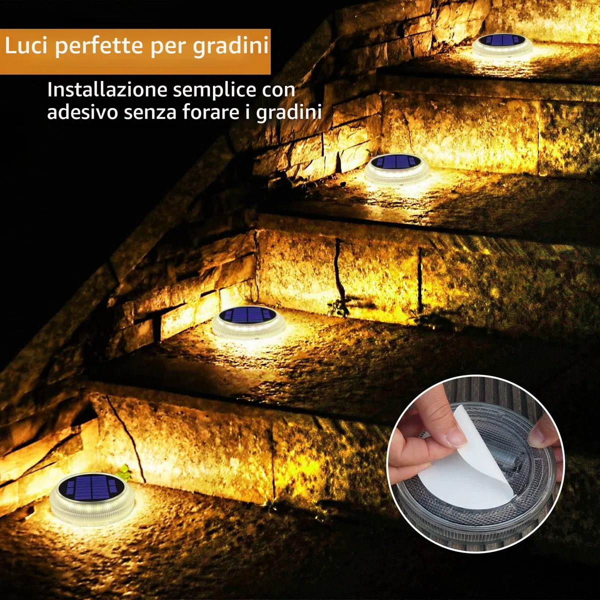 YiLaie Luci Solari Esterno, LED da Giardino 360° Per scale IP68 Impermeabile con On/Off Automatico, per Sentieri, Bianco Caldo 2700K, 4 pezzi