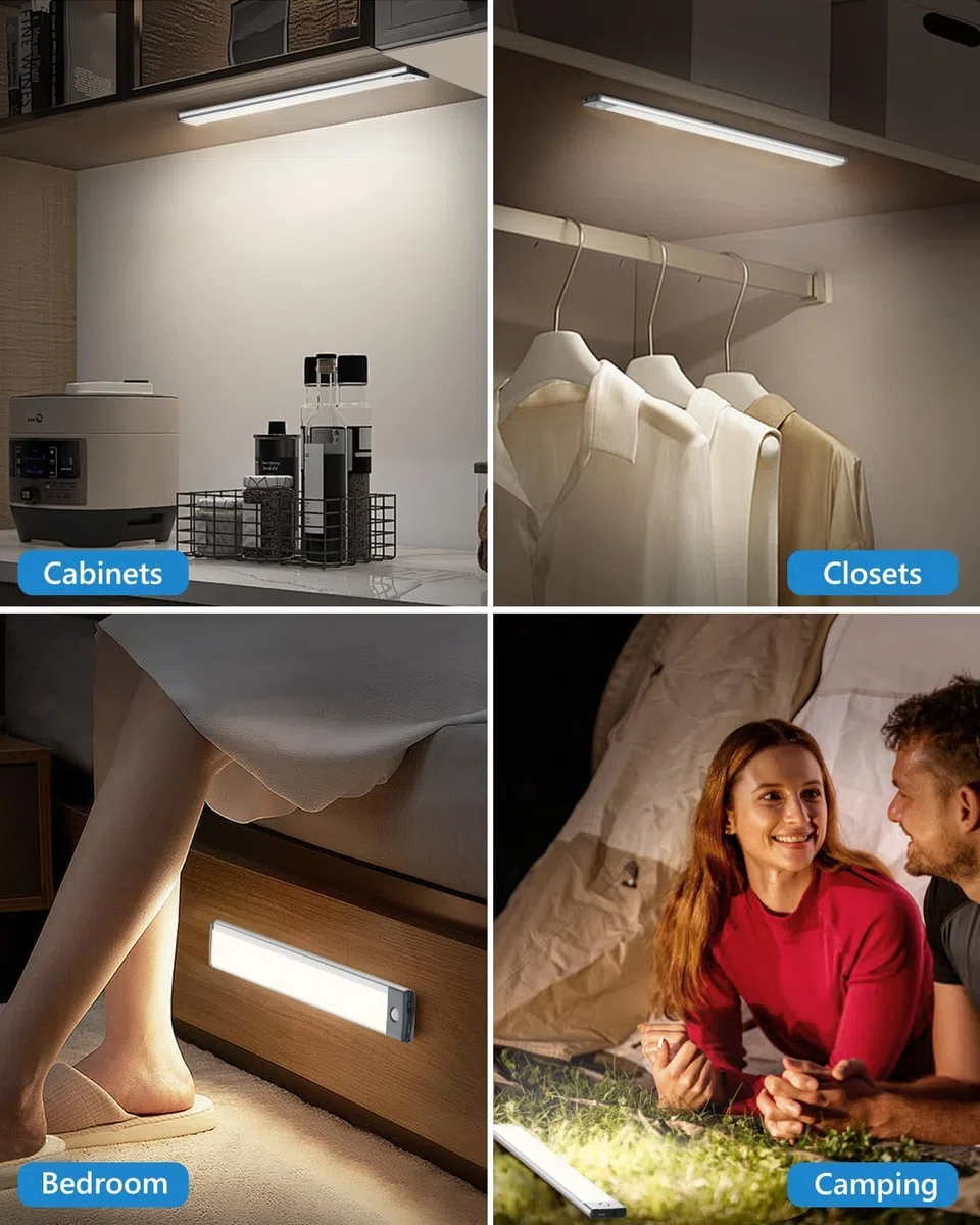 HIBOITEC Luce Armadio 54 LED con Sensore Movimento,32CM Magnetica Ricaricabile Luci Led Senza Filo,LED Sottopensile Cucina per Cucina Scale Soggiorno Bagno Camere da Letto, 2 Pezzi