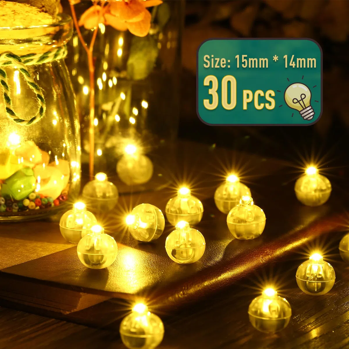 LIHAO Palloncini Luci, 30pz Mini LED Luce Rotondo per Lanterne di Carta Palloncini Decorazione per Festa Natale Halloween (Bianco Caldo)