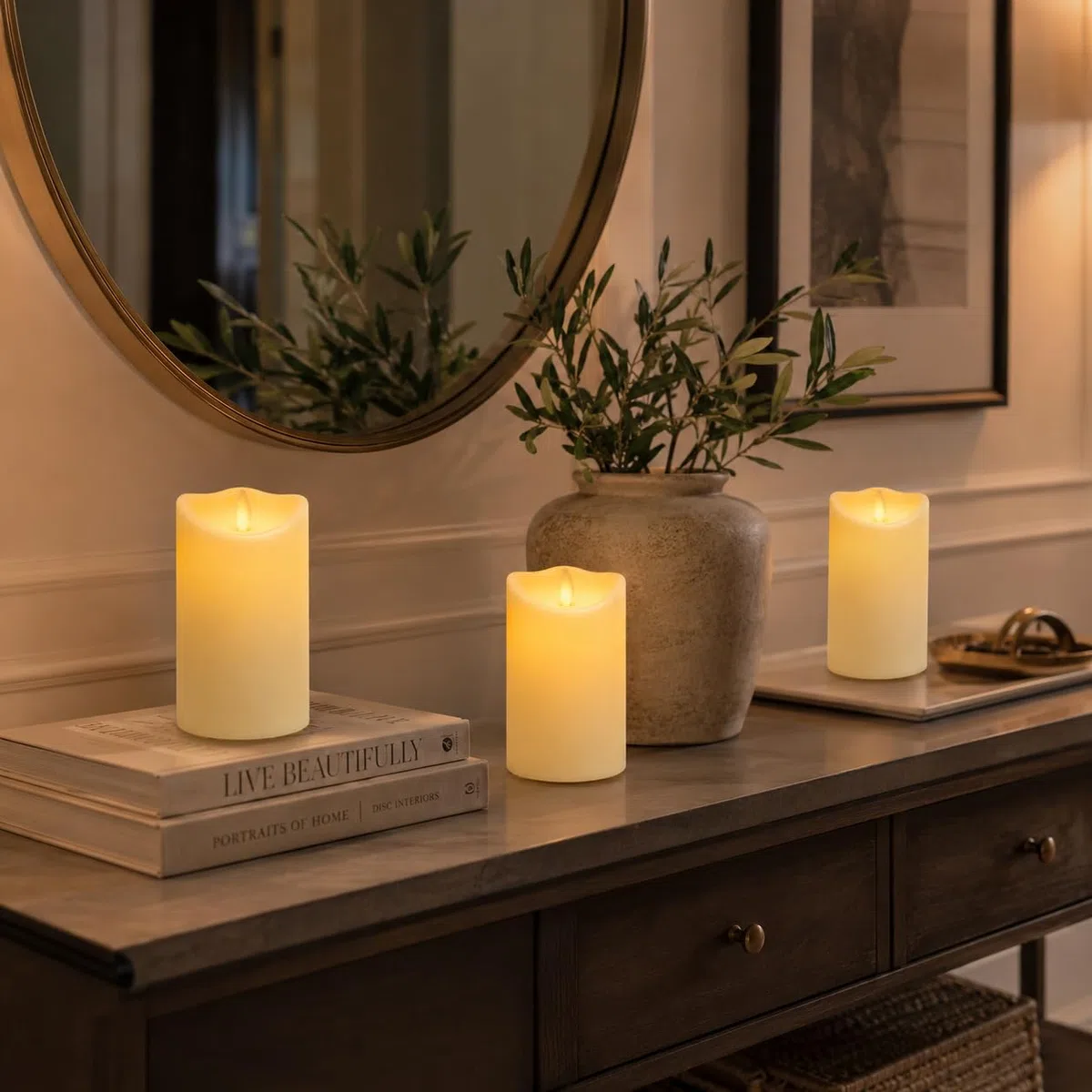 Da by 3 Candele LED Avorio con Stoppino Oscillante Dinamico, Luci Fatate Avvolgenti, Plastica Resistente al Caldo, 1 Telecomando, Misure Assortite Riutilizzabili per Decorazioni Interno ed Esterno