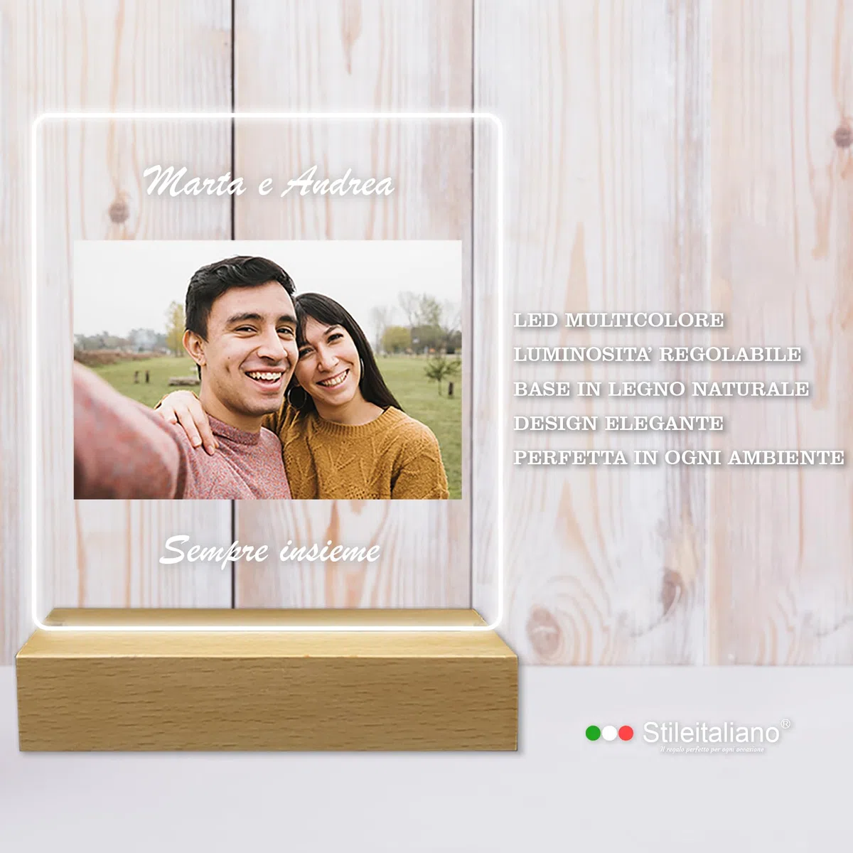 Stileitaliano lampada con foto personalizzata idea regalo anniversario compleanno per lui lei led multicolore regali fidanzati uomo donna (Foto singola)