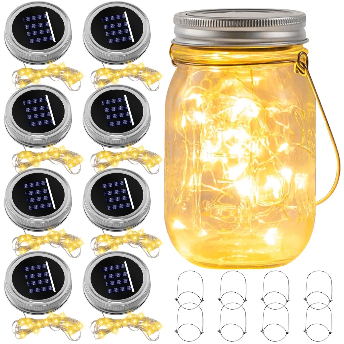 8 pezzi di parti di ricambio per lampada solare, 30 LED coperchio solare, coperchio per lampada solare per barattoli Mason, parti di ricambio per lampade solari, parti di ricambio per pannelli solari