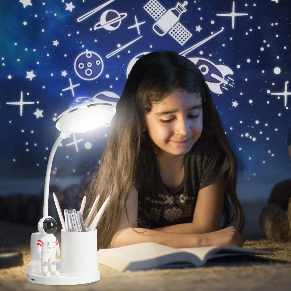 Lampada da scrivania LED per bambini, astronauta, lampada da tavolo portatile con supporto per penna, proiettore di cielo stellato, lampada da comodino, lampada da scrivania, dimmerabile, ricaricabile