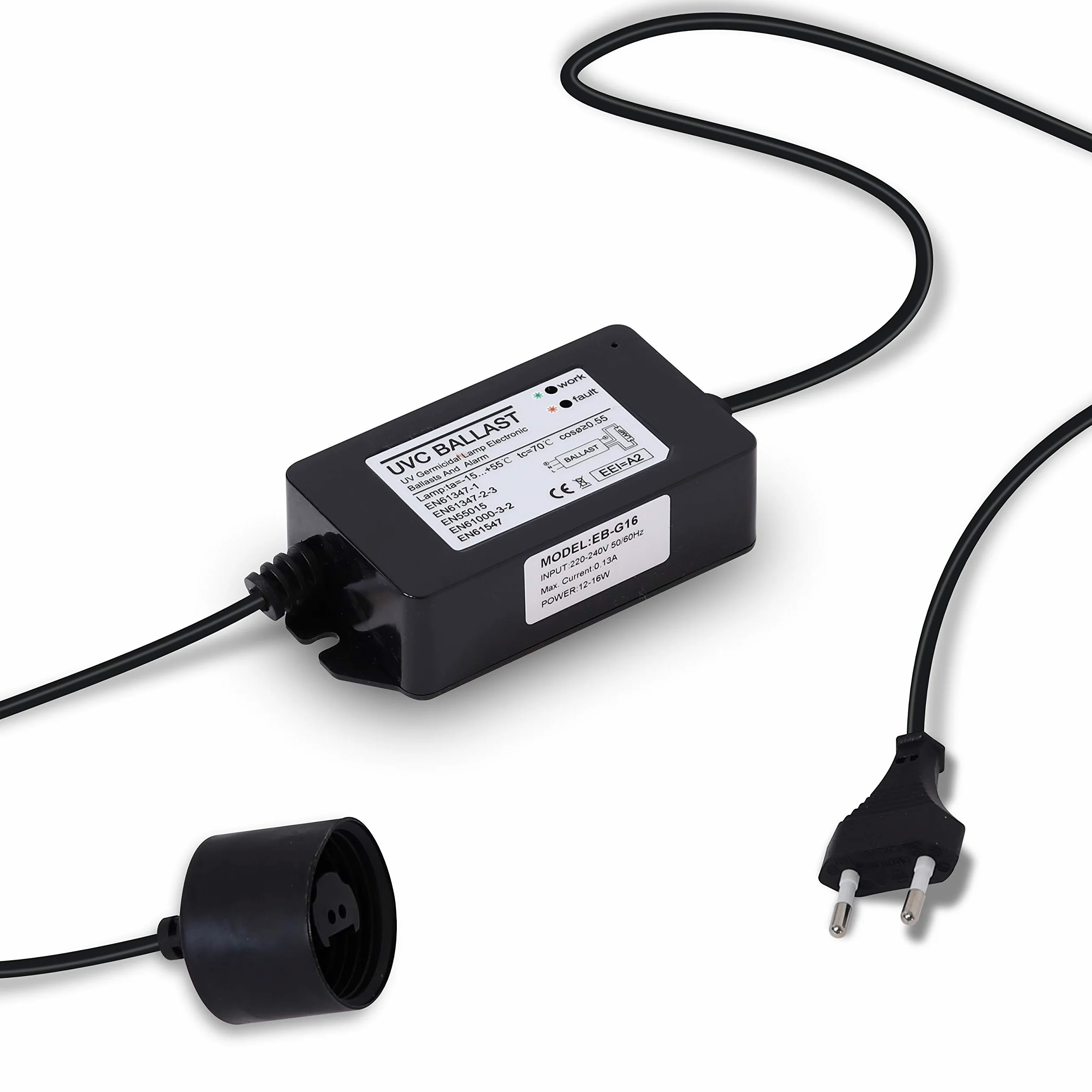 Alimentatore di Ricambio per Sterilizzatori UV Acqua 12-16 watt con LED di funzionamento e Allarme Sonoro di Guasto per Lampada Ultravioletti Attacco 2+2 pin