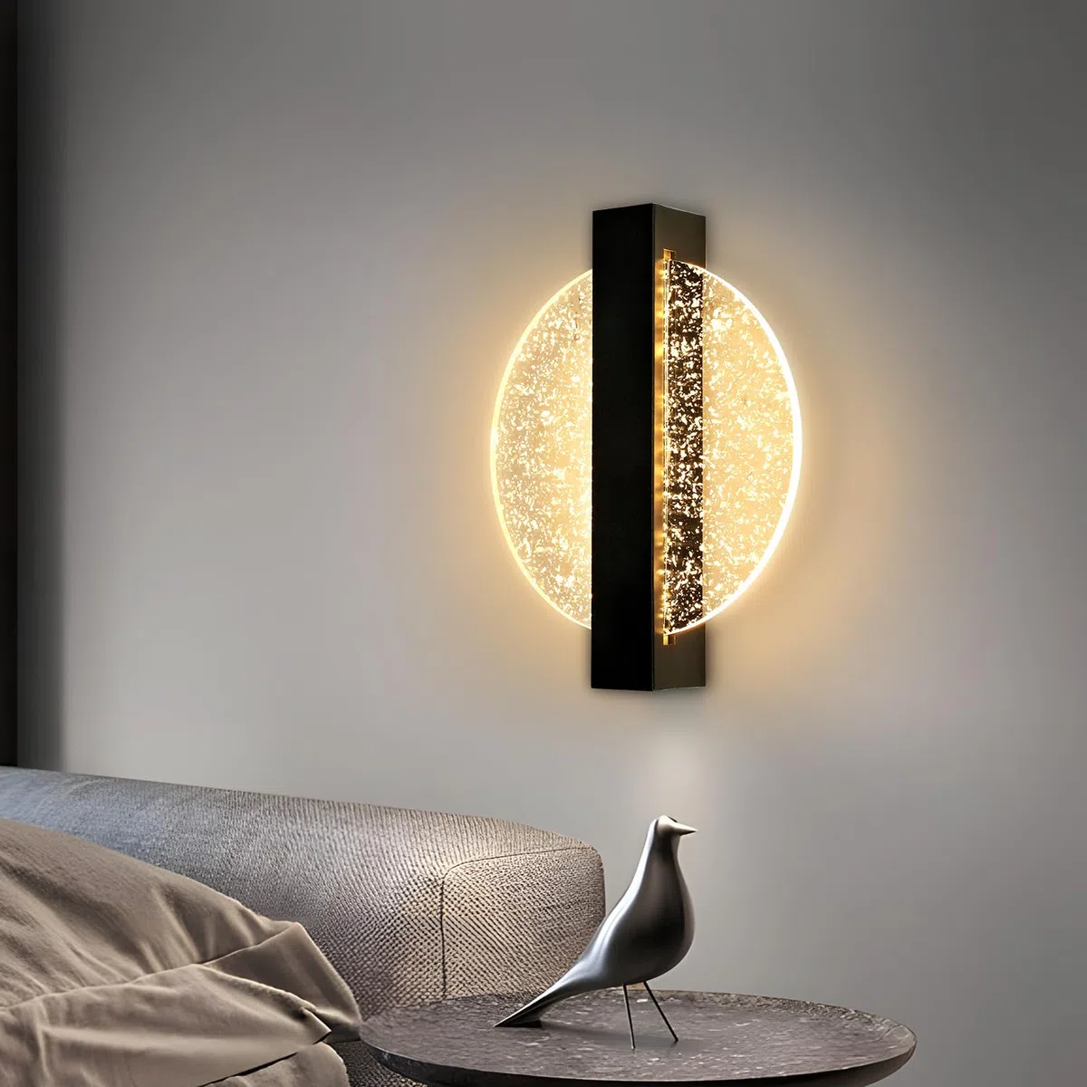 Comely Applique da Parete Interno LED, Nero 12W 1500LM Design Creativo Rotondato Lampada da Parete Moderno, Lampada Muro LED Interno per Camera da Letto Soggiorno Corridoio Scale,Bianco Caldo 3000K
